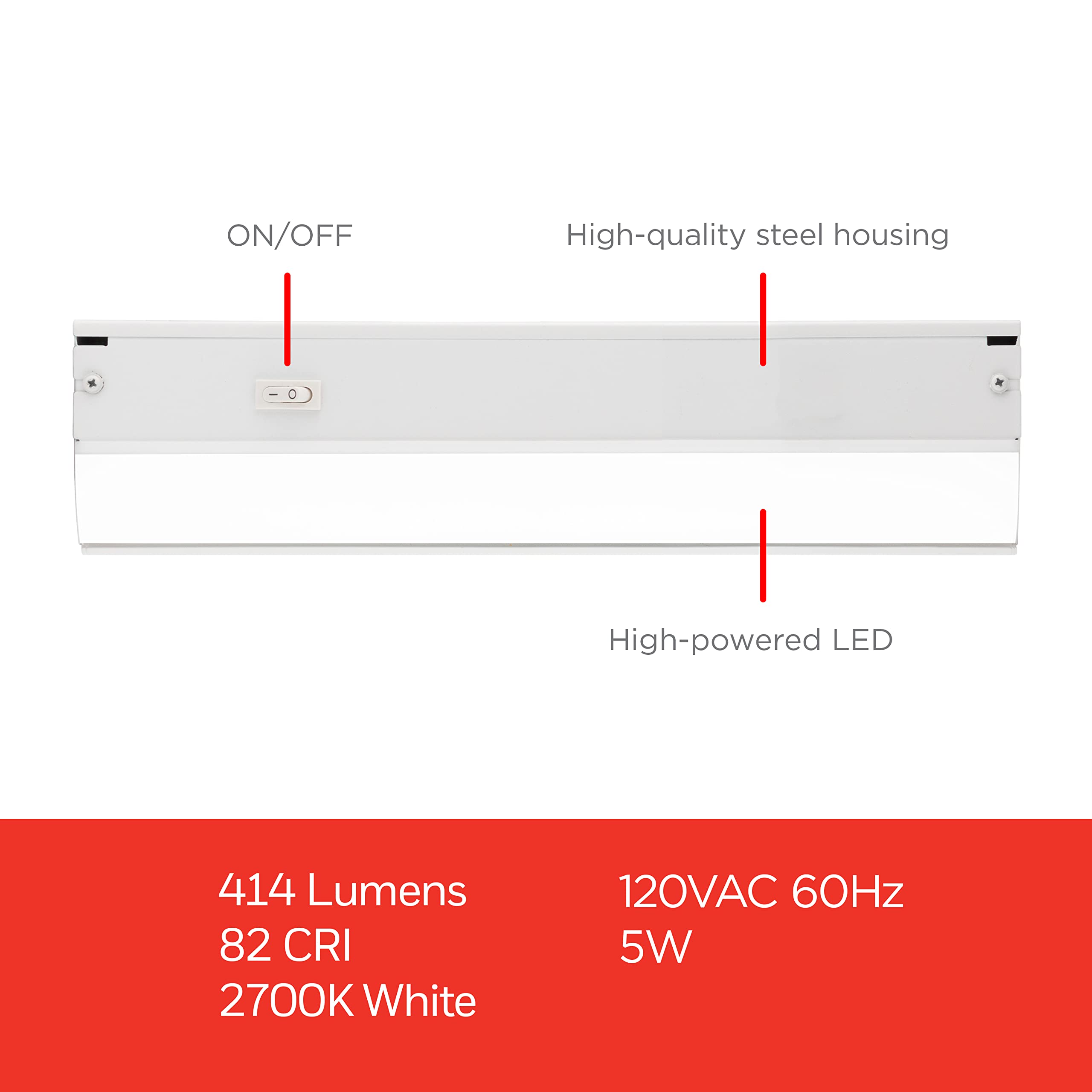 Ultrapro 18&quot; Hardwired Under Cabinet Lights - 2700K Warm White, Plastic, On/Off Only