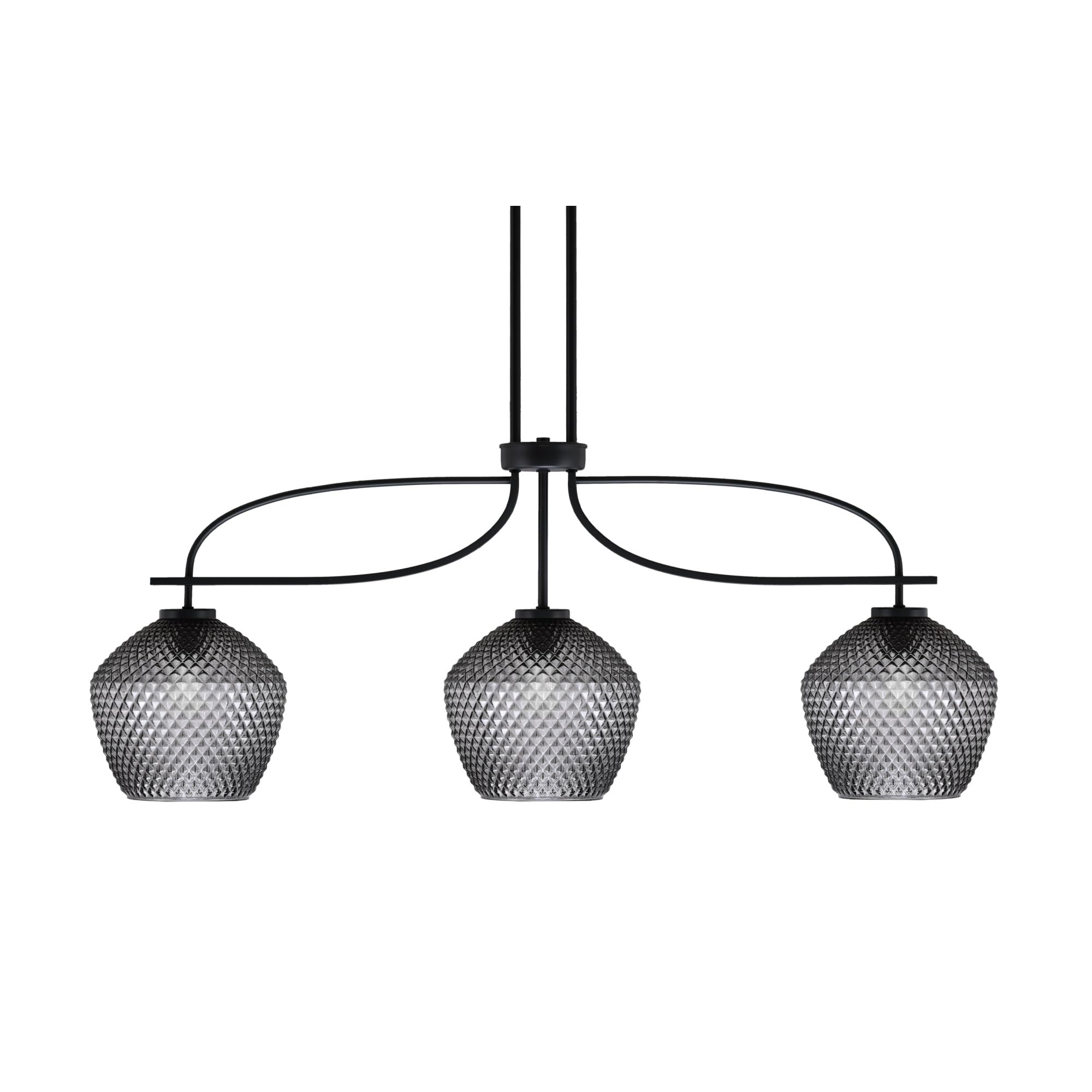 Cavella 3 Light Island Light Shown in Matte Black Finish with 9&quot; Smoke Textured Glass