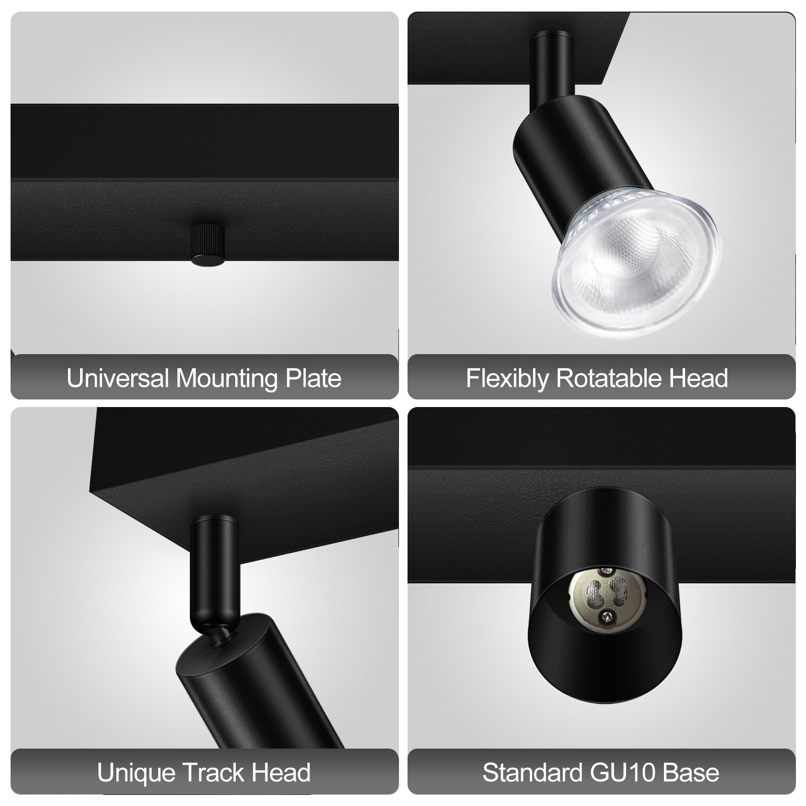 AUQUEE 16" Plug in Track Lighting Fixture, Black GU10 Wall Spotlight, Rotatable Head, 15ft Power Cord, Ideal for Kitchen & Living Room