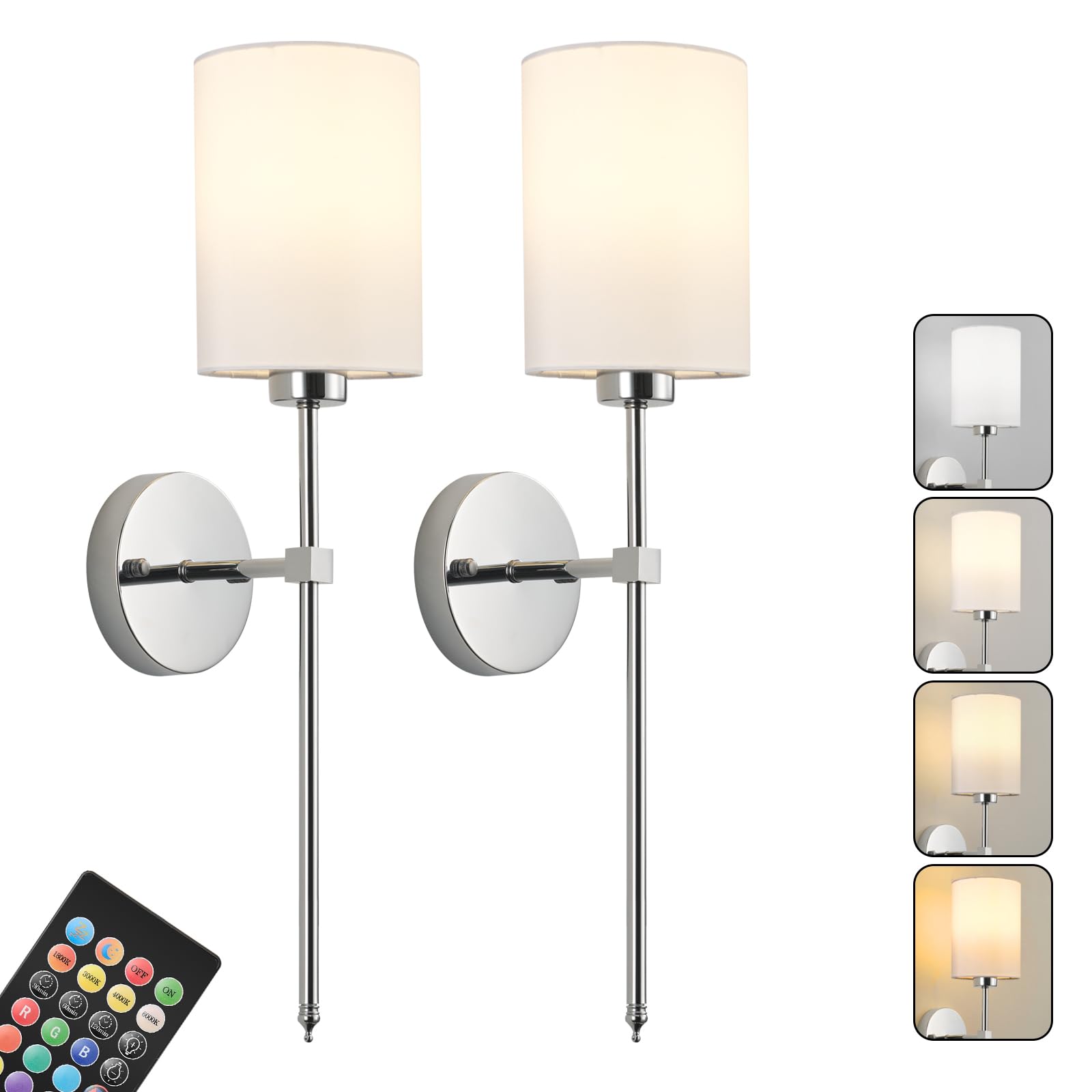 KARTOOSH Battery Operated Wall Sconce Set of Two, Wireless Rechargeable, Dimmable, 26.8 Inch, Chrome, Model ZM213BCM68-N1