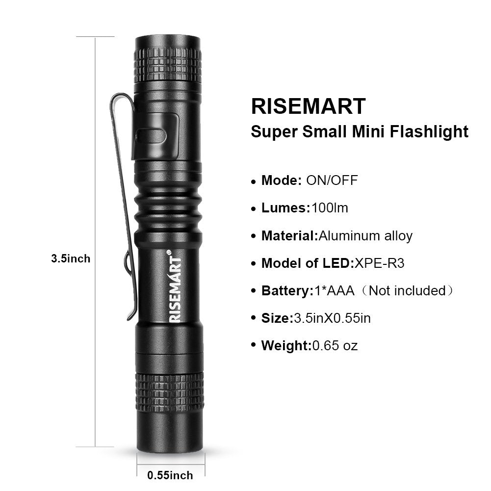 Risemart Super Small Mini Flashlight Aaa 100 Lumens Ultra Bright Led Pen Light Pocket Clip Tactical Torch Lamp(3.5'')