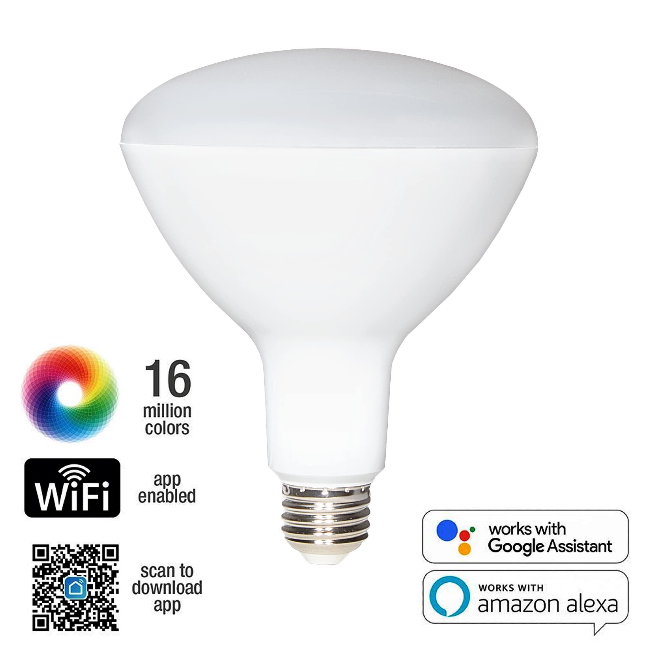 Maxxima Luvoni Smart Wifi Led Br40 Multicolor Light Bulb, Cct Selectable 2700K-6500K, 1300 Lumens, Dimmable, E26 Base, 15W, 2 Pa