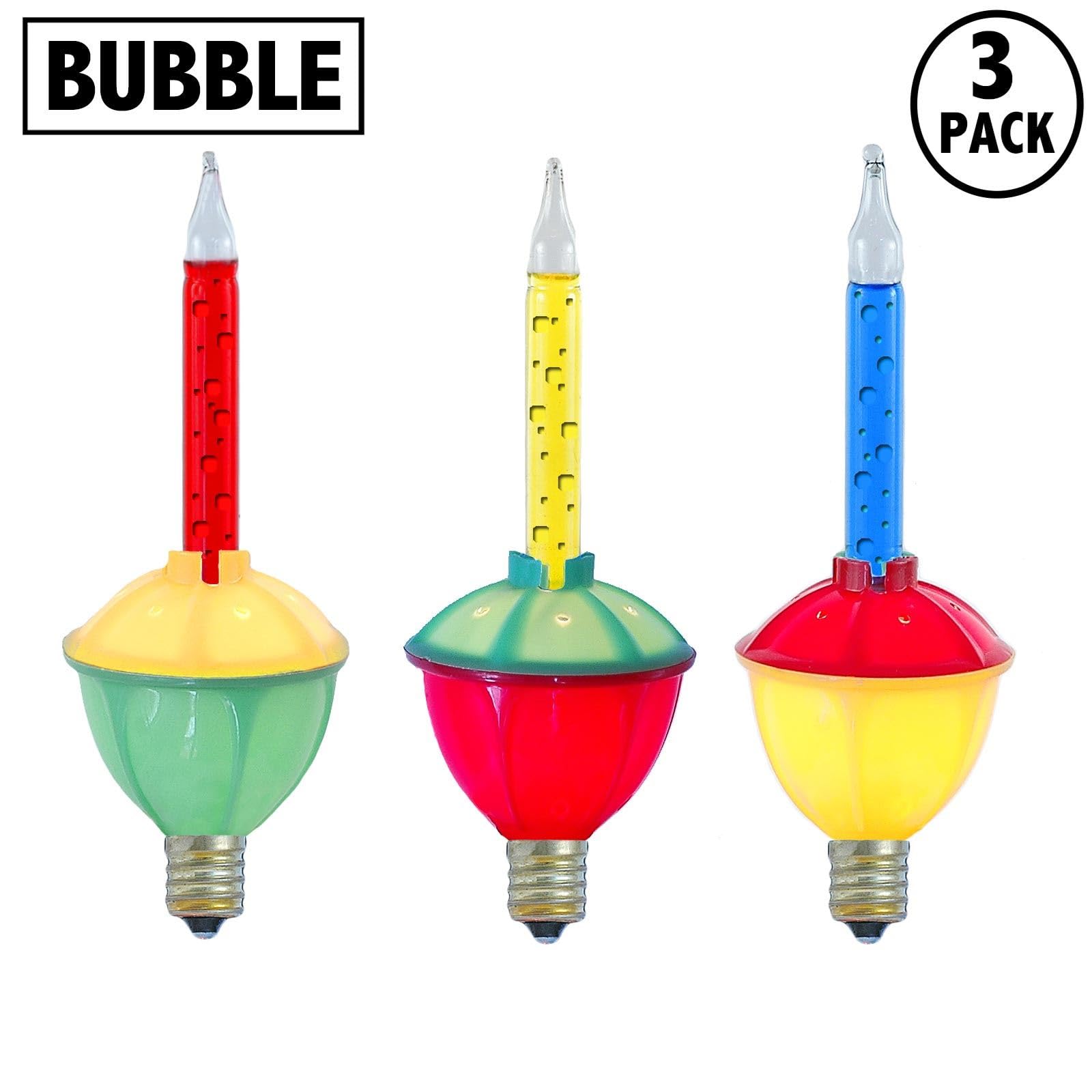 Novelty Lights Christmas Bubble Light Replacement Pack - C7/E12 5W, Red/Blue/Yellow, 3 Pack, Indoor Use, Model BL-MB-3PK-RBY