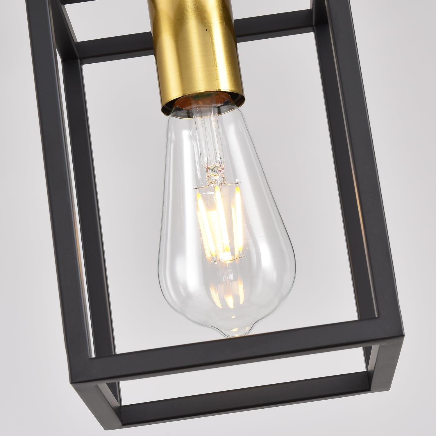 Aojunsansan Black Pendant Lights For Kitchen Island Industrial Lantern Pendant Light Fixtures With Golden Lamp Cup  Farmhouse Adjustable Height Hanging Pendant Lighting