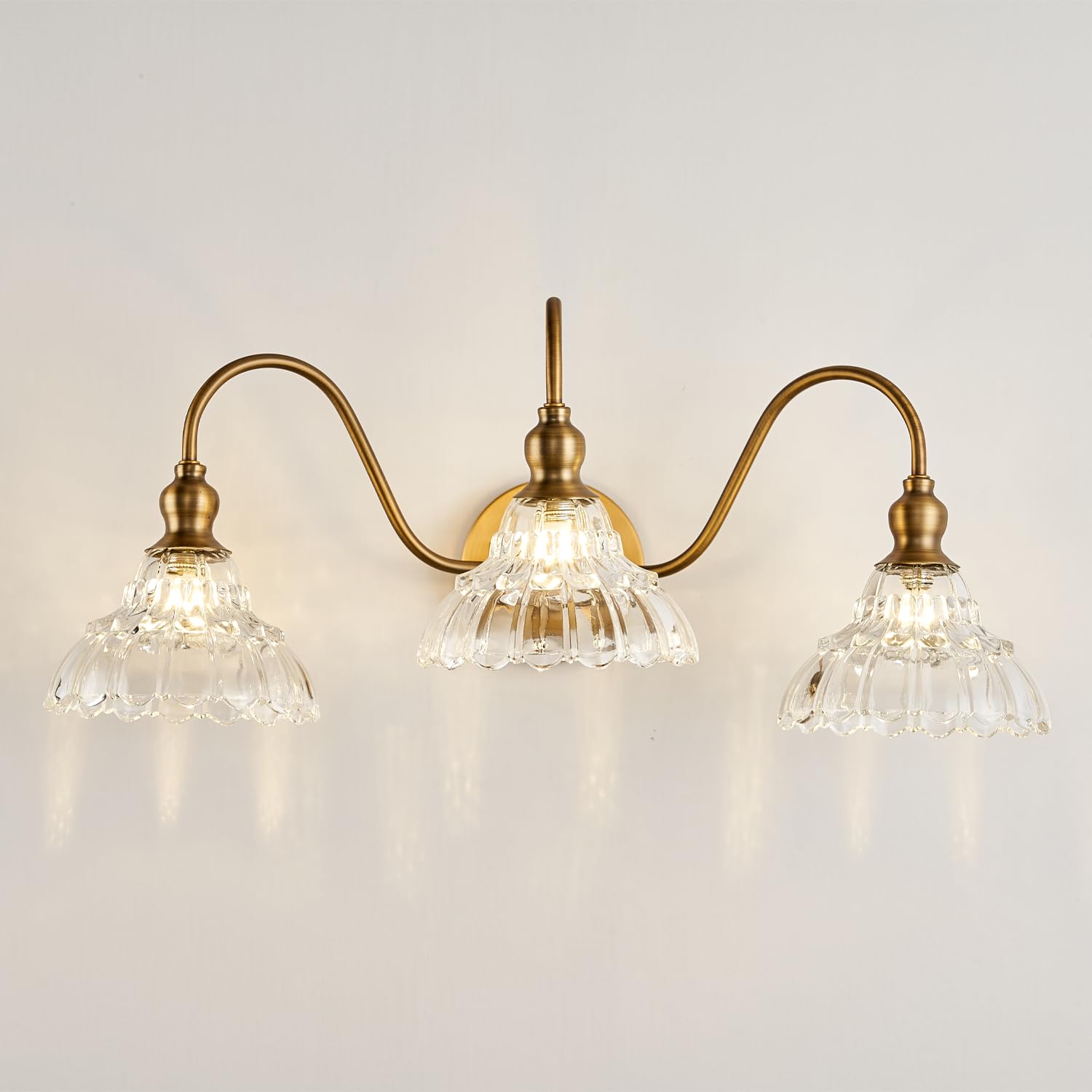 Tlolgt Vintage 3-Light Wall Sconces Modern Brass Bathroom Vanity Lighting Fixtures Glass Retro Vanity Light For Bedroom, Bathroom, Doorway, Foyer, Hallway Light