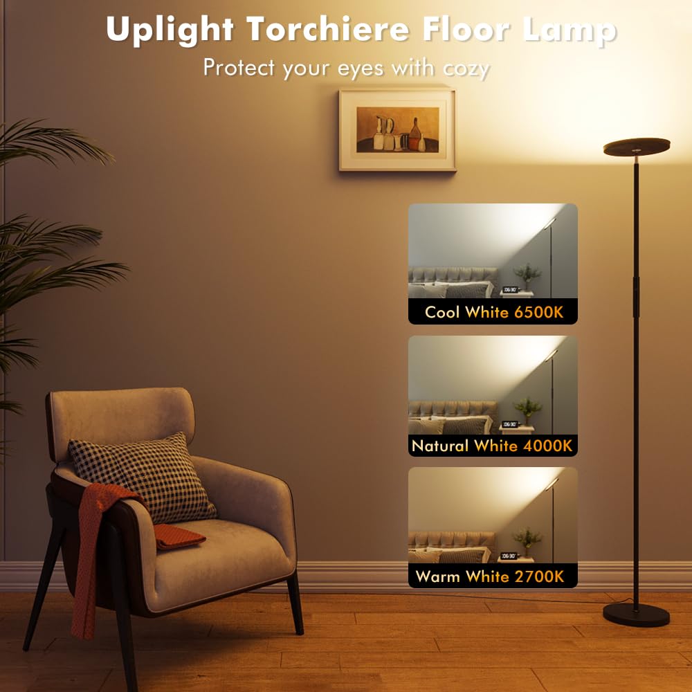 Smart Led Rgb Floor Lamp, 2000Lm Bright Tall Living Room Lamp, 68'' Standing Lamp, 2700-6500K Color Temperature Dimmable Color C