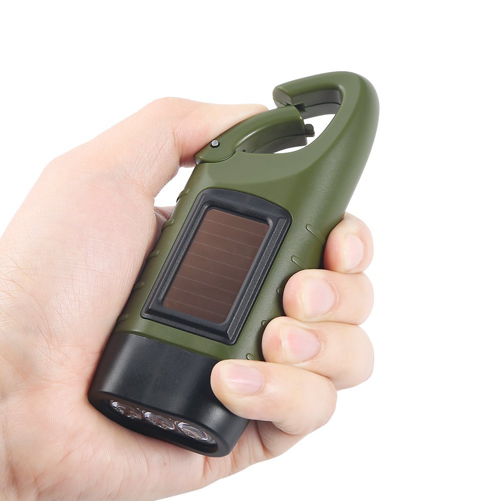 Simpeak Hand Crank Solar Powered Flashlight, Emergency LED Torch, Green, Model S19, Rechargeable, Durable ABS Material