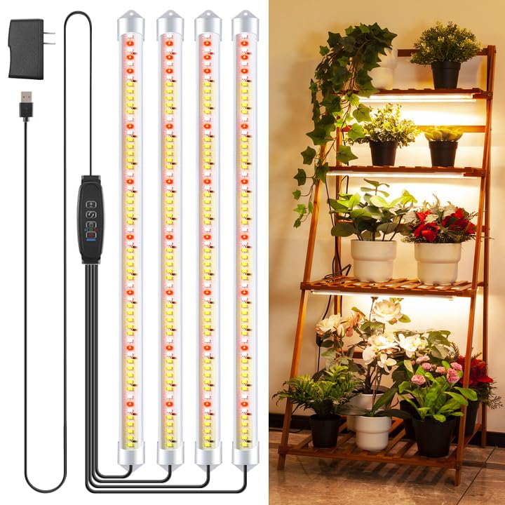 4 Bars 16&quot; Grow Lights For Indoor Plants, 240 Leds Full Spectrum Plant Grow Light Strips With Auto On/Off Timer 3/9/12Hrs, 10 Brightness, 3 Switch Modes Sunlike Growing Lamps For Hydroponics Succulent