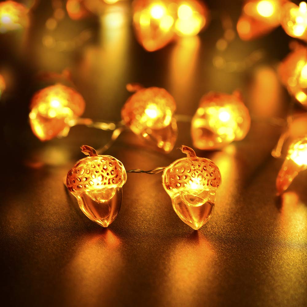 BOHON Acorn String Lights - 10ft 40 LEDs, Battery Operated with Remote, Amber Color, Fall Decor for Home, Halloween, Christmas