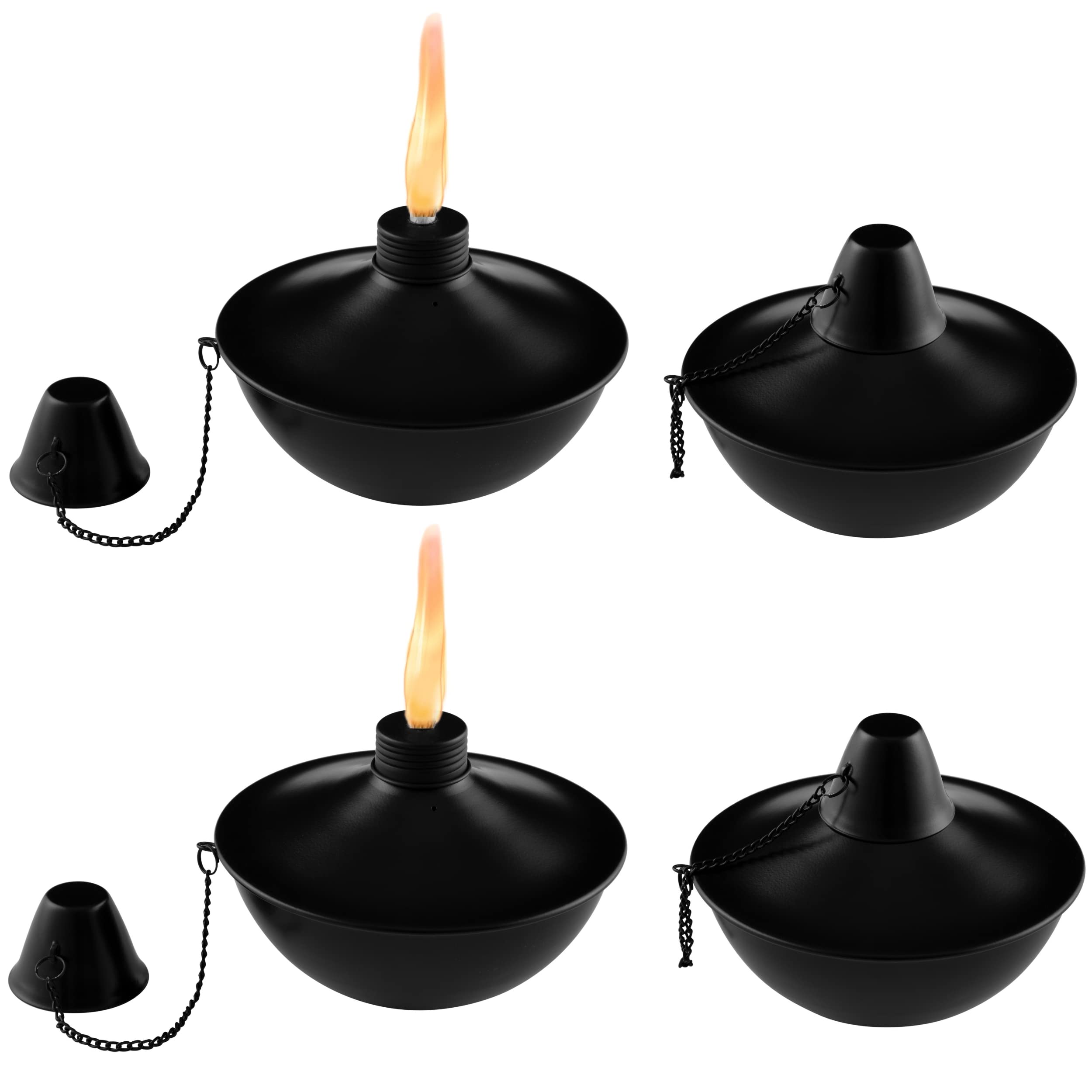 Birdrock Home Citronella Tabletop Lanterns - Refillable Metal Torches, Black, Pack Of 4
