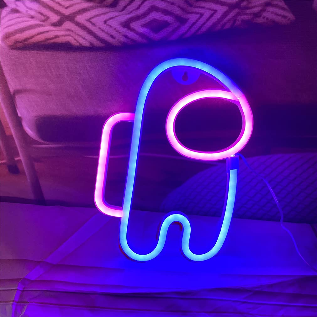 QiaoFei Alien Neon Sign Light, Astronaut Design, USB/Battery Operated, Blue-Pink, Model QFLTGL2161001, LED Art Decoration for Kids Room