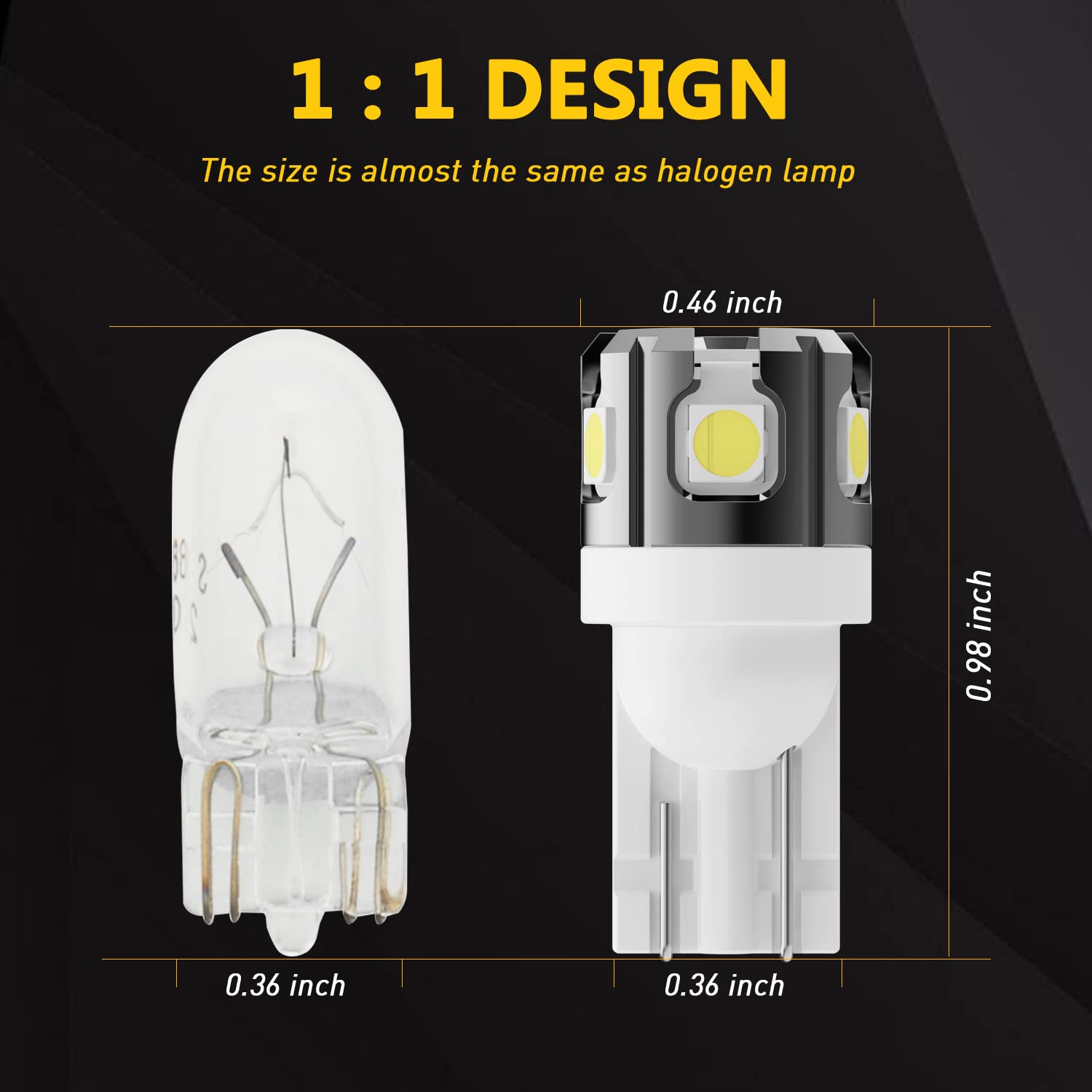 Phinlion 194 Led Light Bulb 6000K White Super Bright 168 175 2825 W5W T10 Wedge 6-Smd 3030 Chipsets Led Replacement Bulbs For Ca