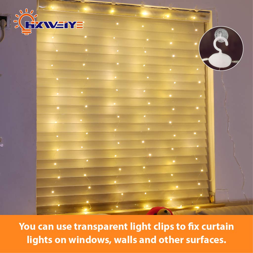 Hxweiye Short Curtain Lights For Small Window, 3.3X5Ft Usb Plug In Warm White Fairy Light With Timer & 8 Clips For Bedroom, 96Led String Light For Bedroom Indoor Weddings Party Garden Wall Décor