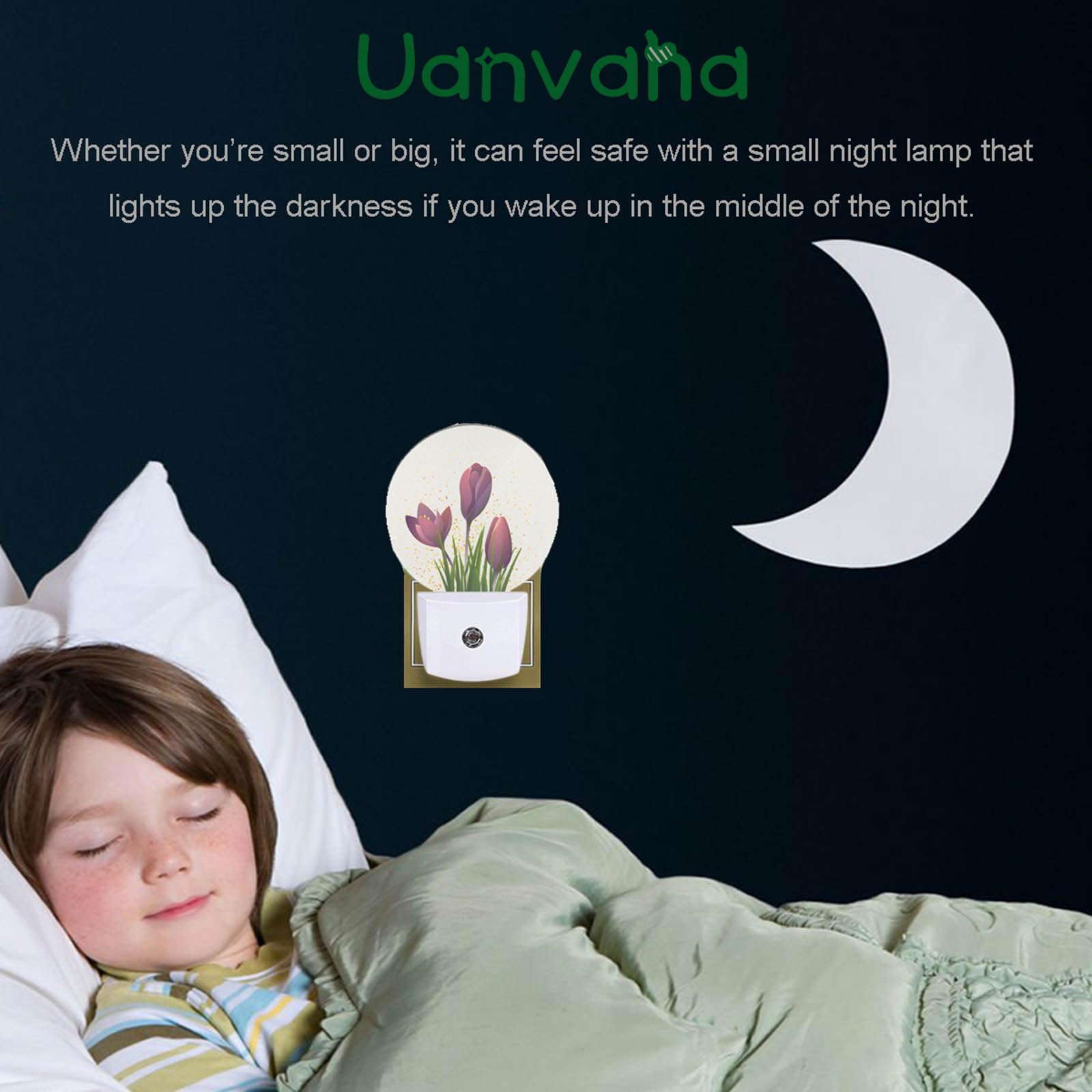 Uanvaha Tulip Night Light Purple Flower Tulips Floral Led Dusk To Dawn Night Lamp Auto Sensor For Bedroom Bathroom Hallway Livin