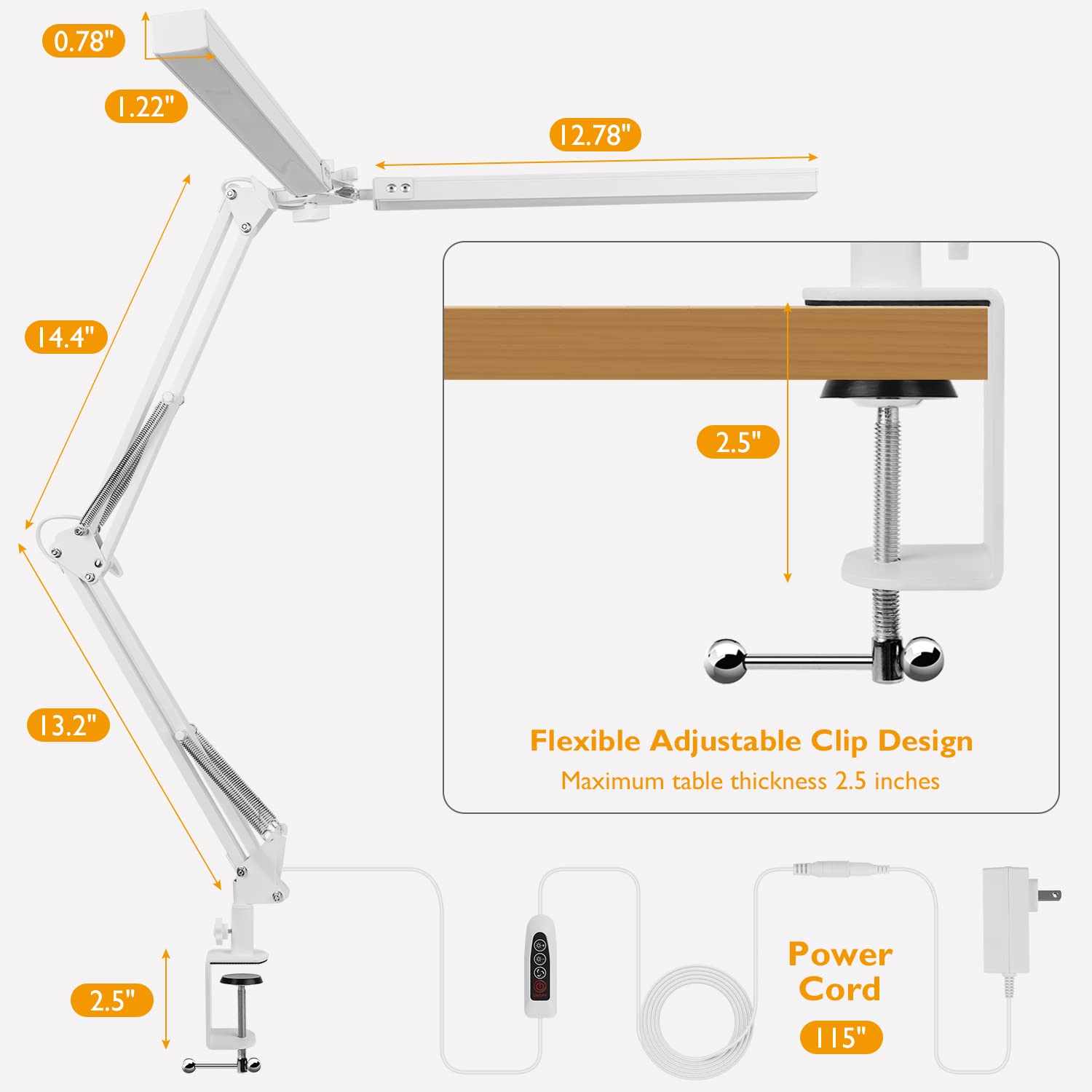 Jostic Led Desk Lamp With Clamp, Super Bright Double Head Desk Lamps For Home Office, 5 Color Modes, 10%~100% Dimmable Brightnes