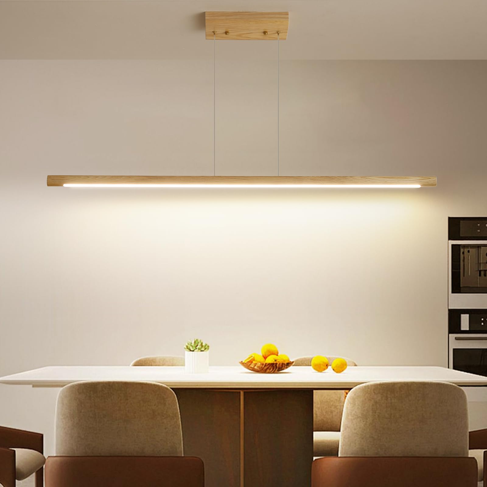 Modern Wooden Pendant Light  47In White Ash Wood Chandelier With Remote Control 3000K-6500K Adjustable Color Temperature Aluminum Island Lighting Lamp For Dining Room  Living Room B