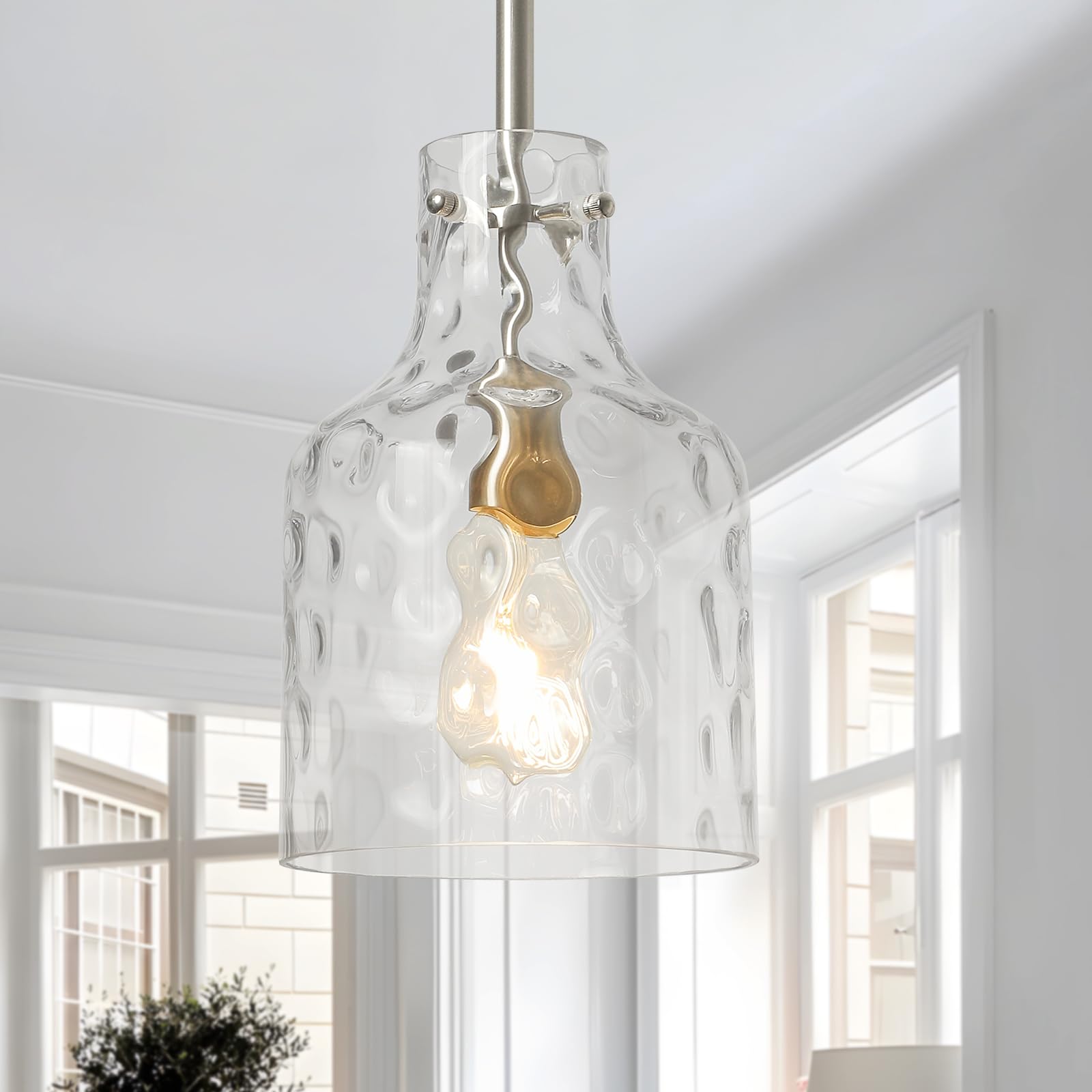 WILON Modern Glass Pendant Lighting for Kitchen Island, Farmhouse Pendant Lights for Dining Room Kitchen Sink, Adjustable Hangin