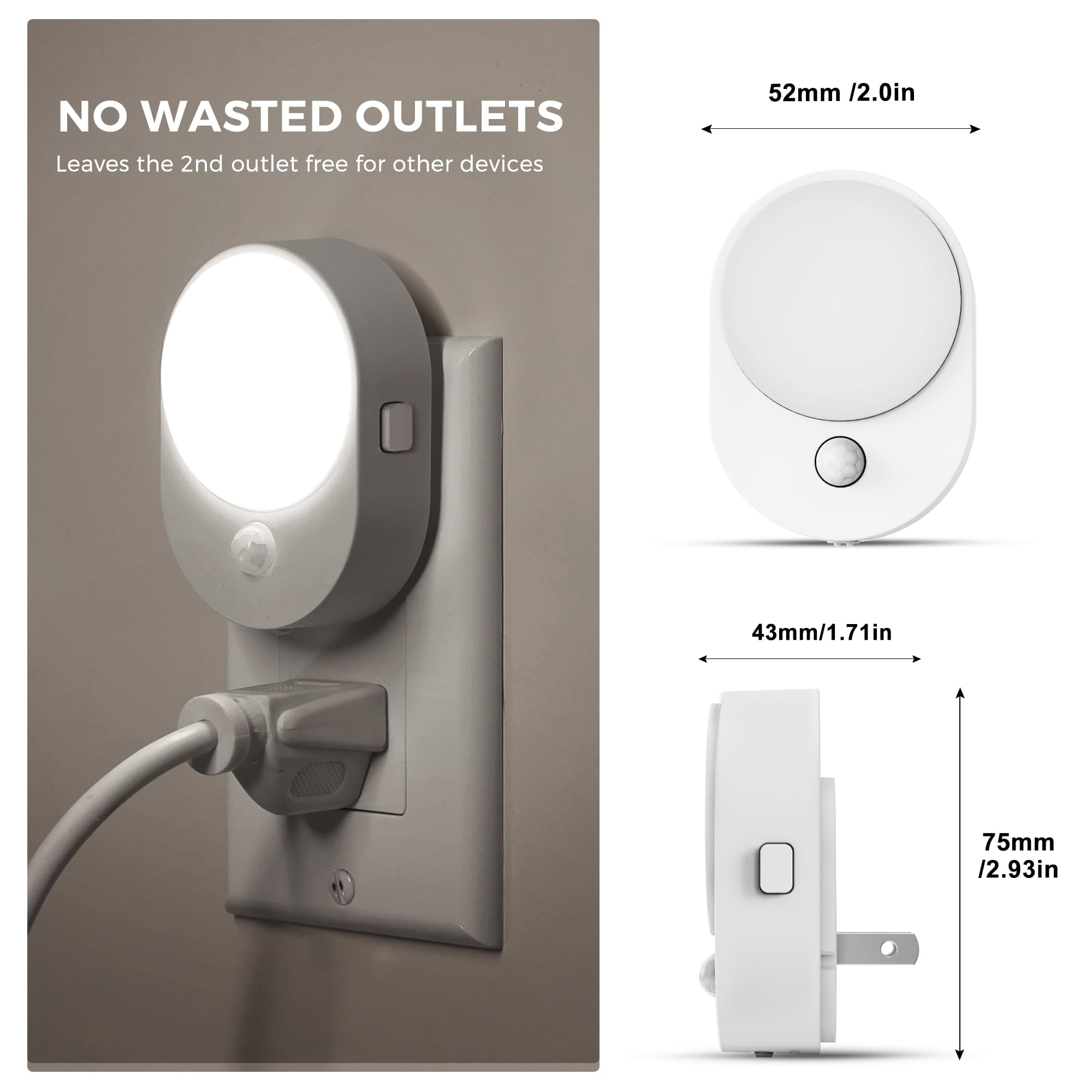 L Lohas Led Plug In Night Light With Motion Sensor And Dusk To Dawn Sensor,[4-Pack] Night Lights Plug Into Wall,5000K Daylight W