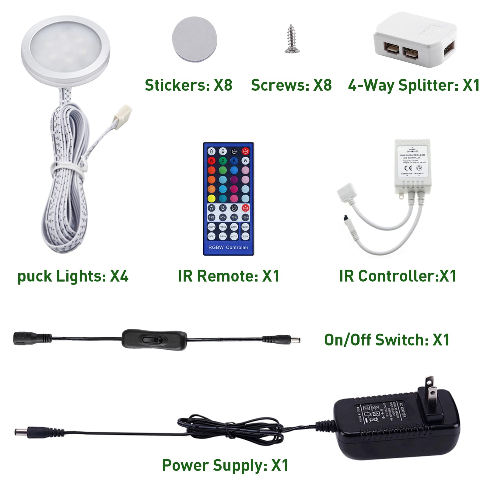 AIBOO RGBWW Color Changing LED Puck Lights Kit - 4 Lights, 12W, Remote Control, Under Cabinet Lighting