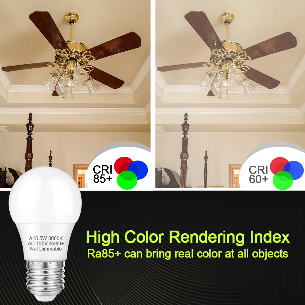 Neteha 2 Pack A15 5W 120V E26 Base Led Refrigerator Light Bulb, Non-Dimmable 50W Equivalent 3000K Warm White Led Appliance Light
