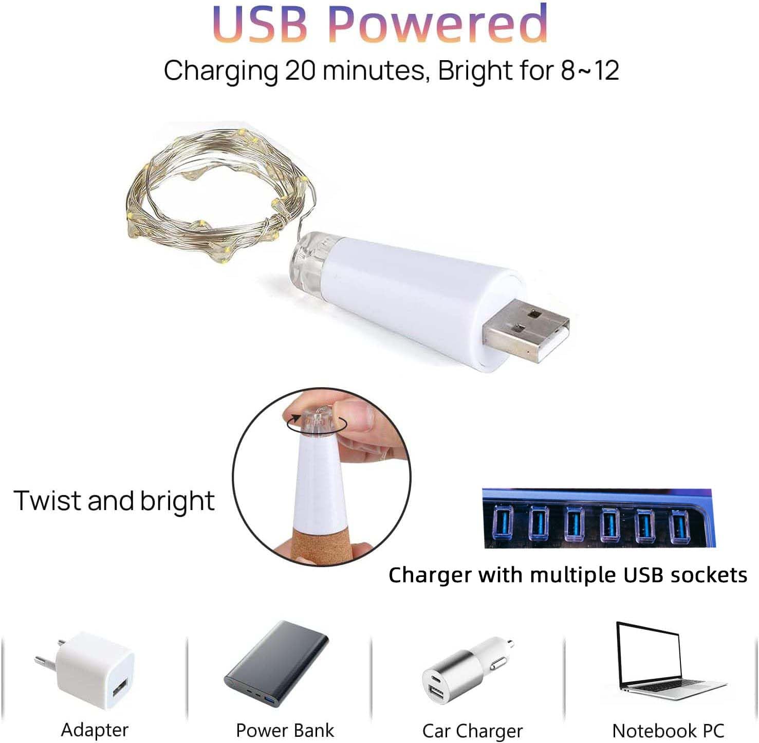 Godinsky Wine Bottle Lights With Cork Switch For Liquor Bottles 4 Pack Rechargeable Battery Operated 20 Led Bottle Stopper Multi String Fairy Lights Indoor Christmas Wedding Halloween Decorations