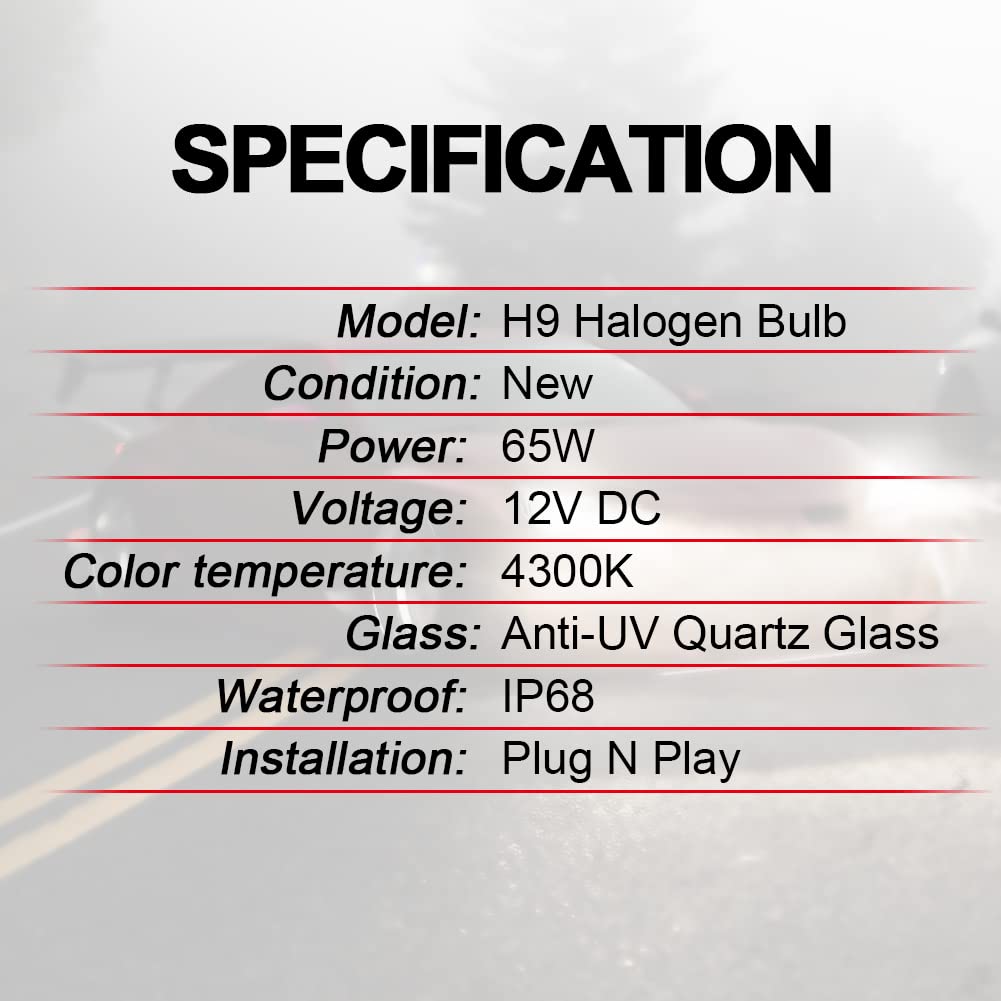 WinPower H9 Halogen Bulbs 65W Pack of 2, 4300K Metal, Model WP-TMP-H9