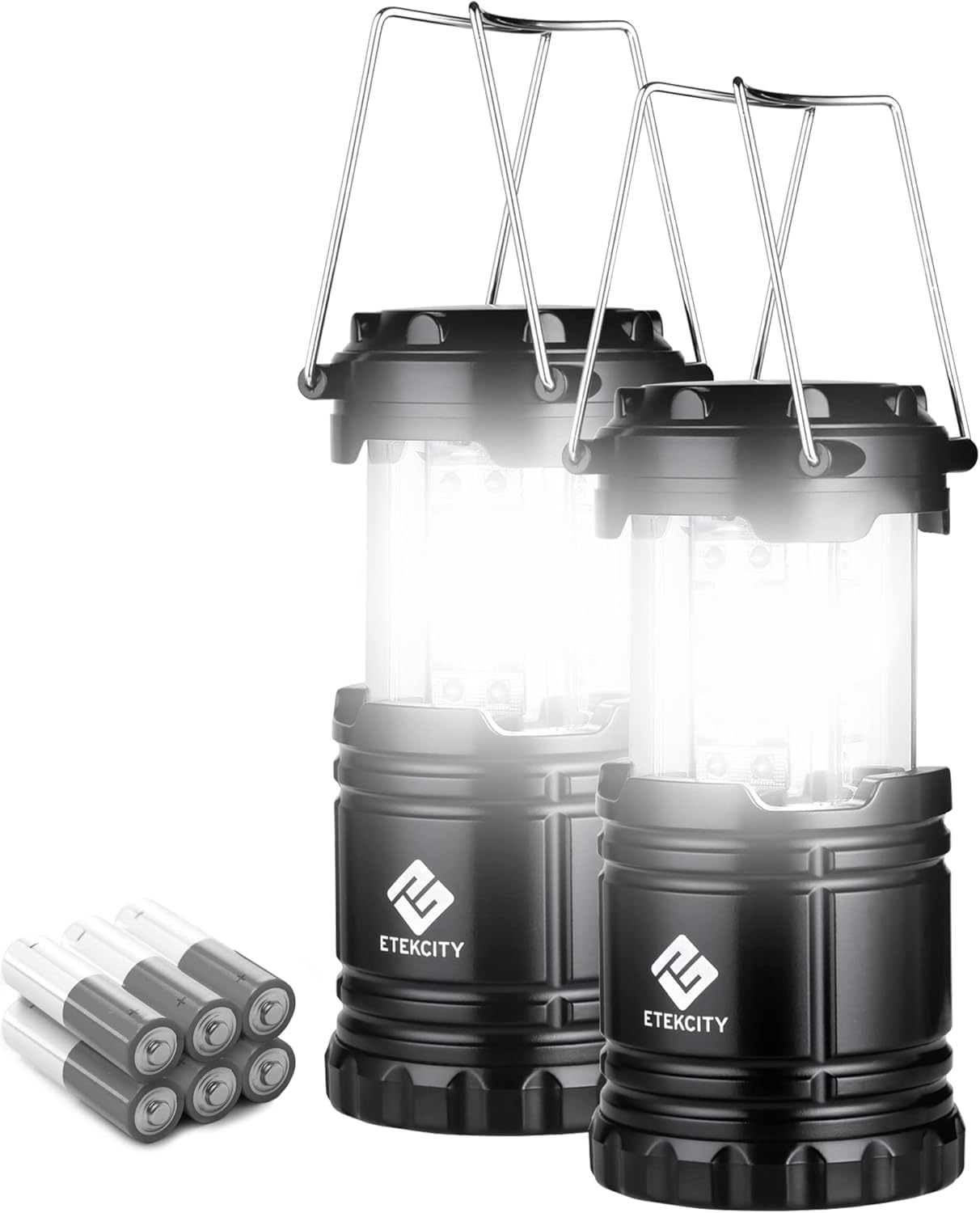 Etekcity LED Camping Lanterns, Battery Operated Lamp, 2 Pack, Black, ABS Material, Model CL10