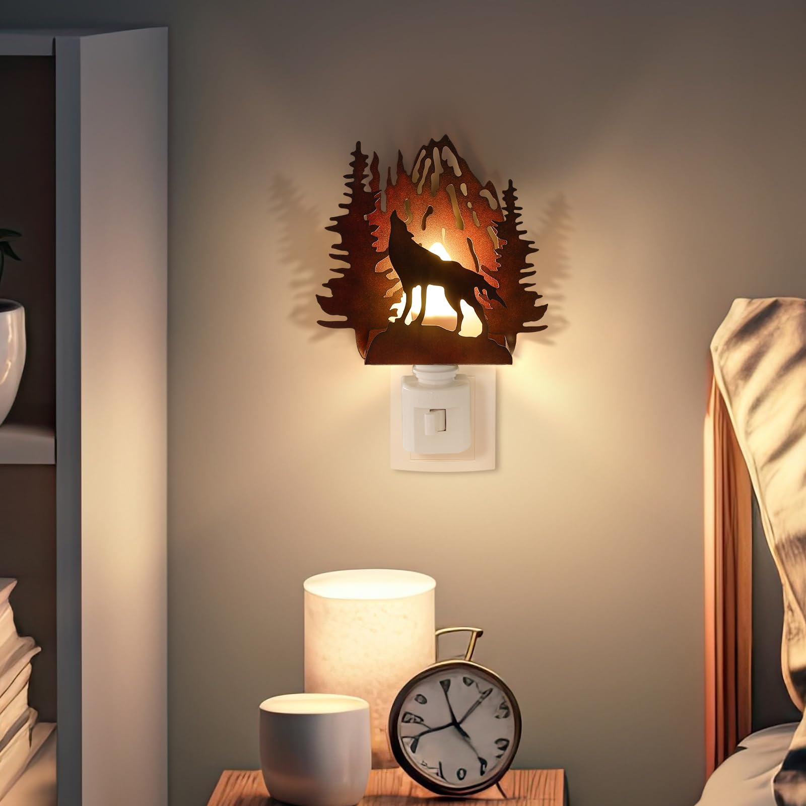 Tuanse Wolf Plug In Night Light Farmhouse Metal Led Night Light Decorative Vintage Novelty Lamp Decor For Holiday Bedroom Living
