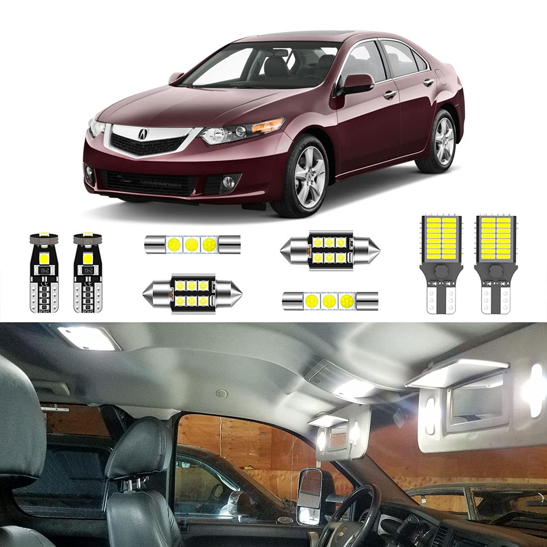 Lighsta 16Pcs Super Bright White Led Interior Light Kit Package For Acura Tsx 2009 2010 2011 2012 2013 2014 + License Plate Lights And Install Tool