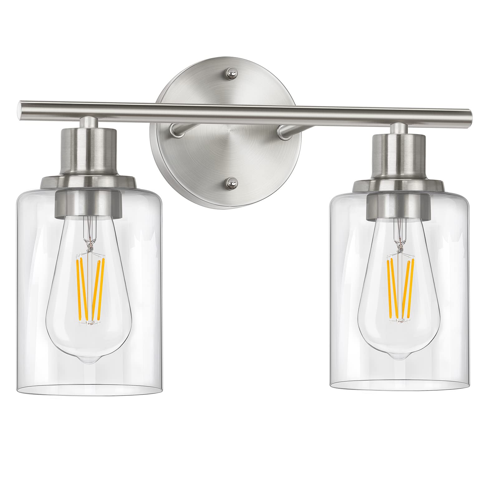 Folksmate Bathroom Light Fixtures, 2-Light Brushed Nickel Vanity Light, Silver Wall Sconce Lighting, Modern Bath Wall Mounted Li