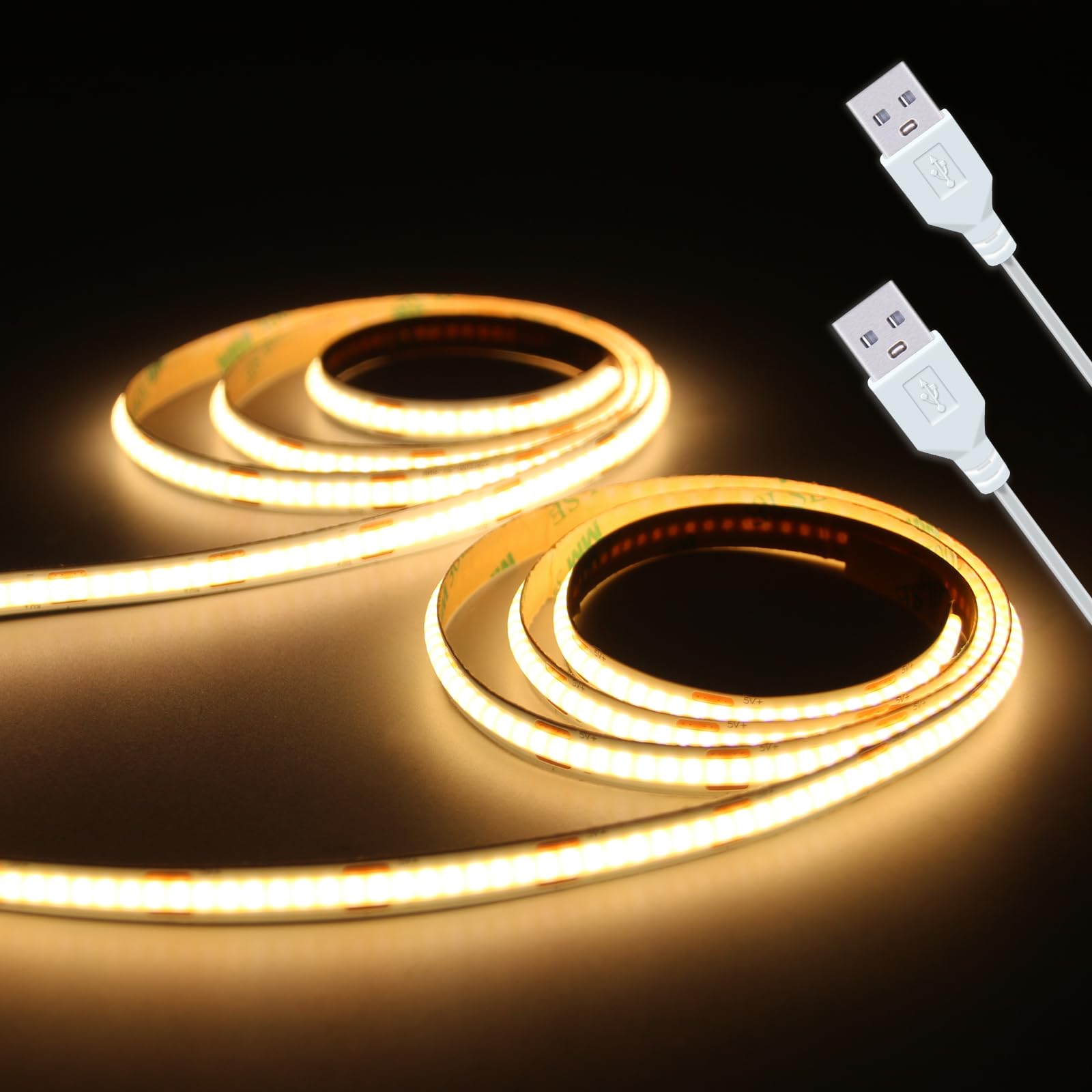UVTaoYuan LED Strip Lights 5V USB 320 LEDs 3000K Warm White 3.28FT 2-Pack