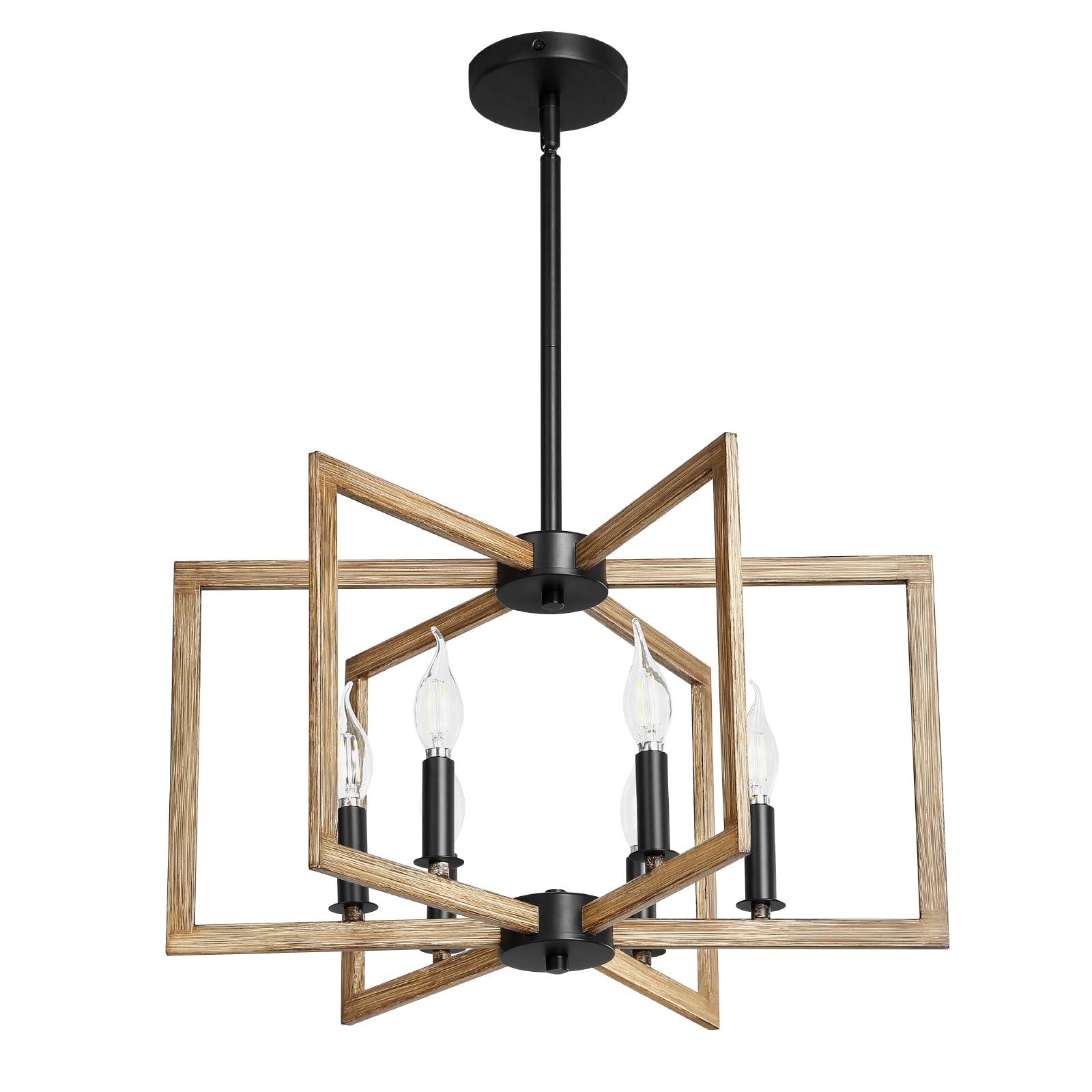 VEVOR 6-Light Chandelier, Adjustable Height, Iron, Black + Dark Wood, Model BK9021-6, Modern Farmhouse Design for Dining Room, Living Room, Kitchen