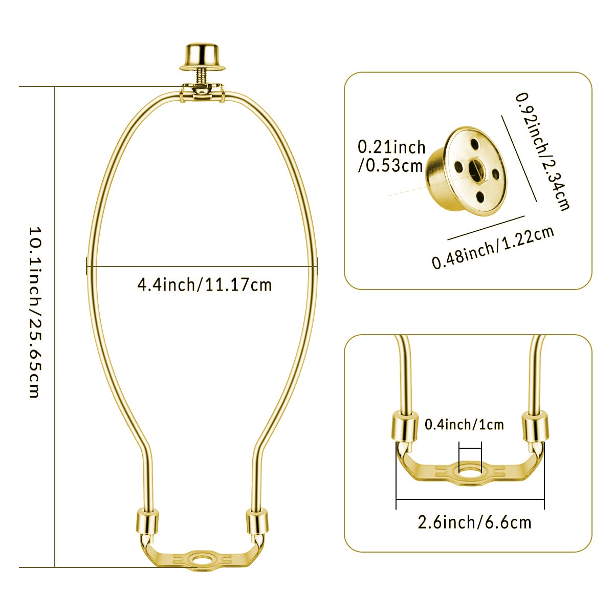 2 Pcs 10Inch Lamp Shade Harp Holders Detachable Heavy Duty Diy Lighting Accessories For Floor Lamps And Table Finials (Polished