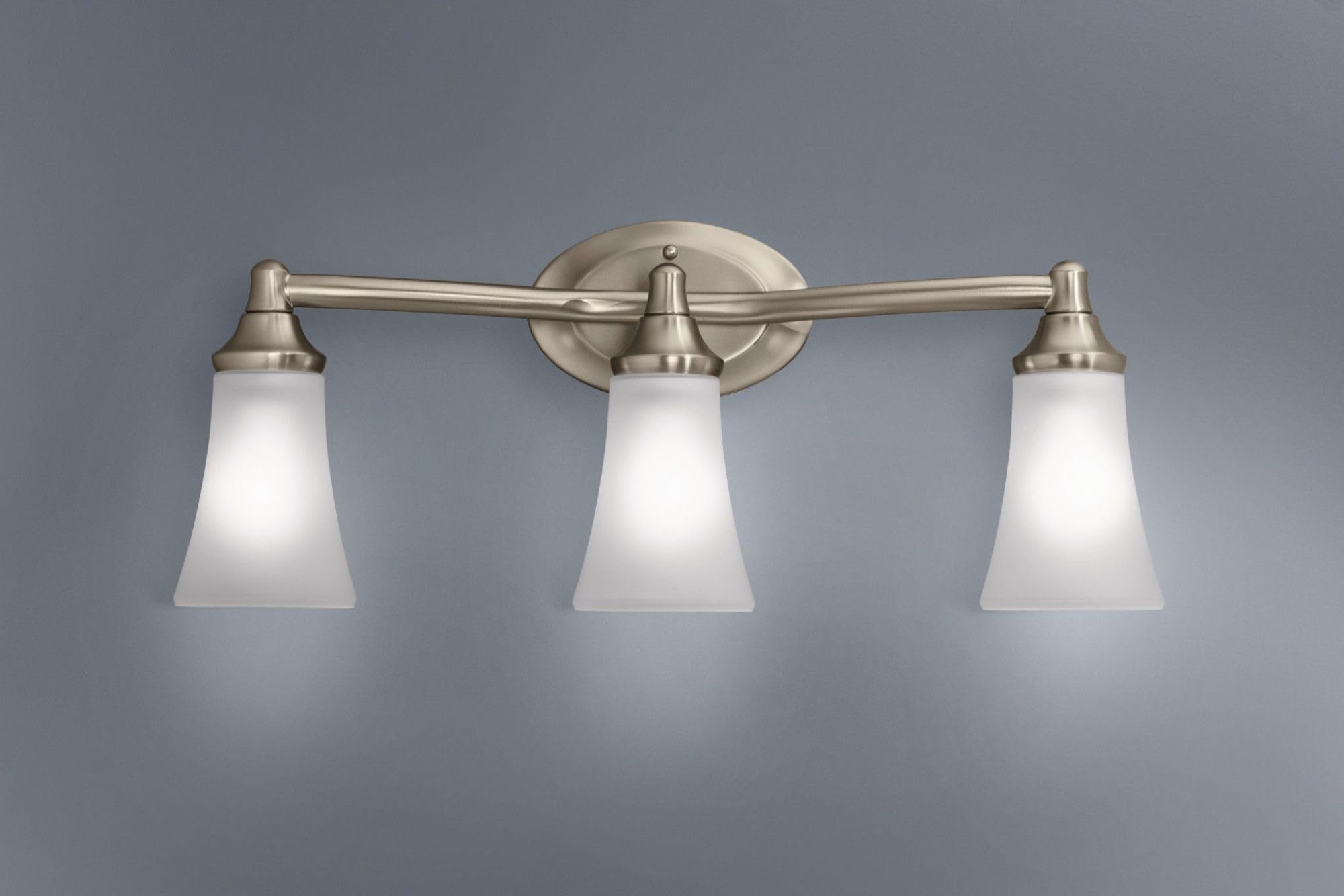 Moen Eva Brushed Nickel 3-Light Dual-Mount Bathroom Vanity Fixture, Bath Lighting with Frosted Glass, YB2863BN