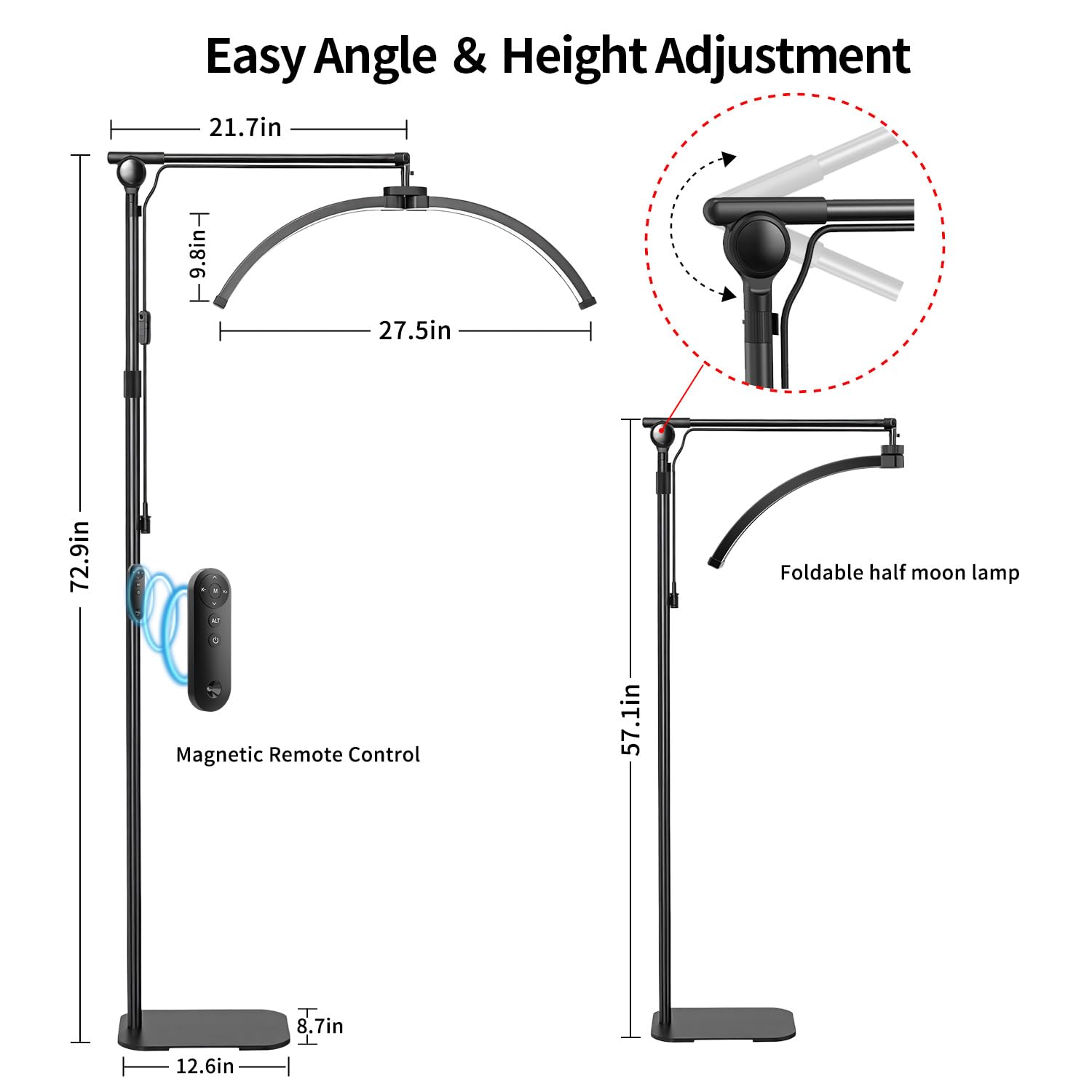 Yayusi Lash Light For Eyelash Tech, Foldable Floor Lash Lamp For Eyelash Extensions, Led Half Moon Light Lash Tech With Phone Holder, Dimmable Esthetician Light For Eyelash/Skincare/Tattoo (Black)