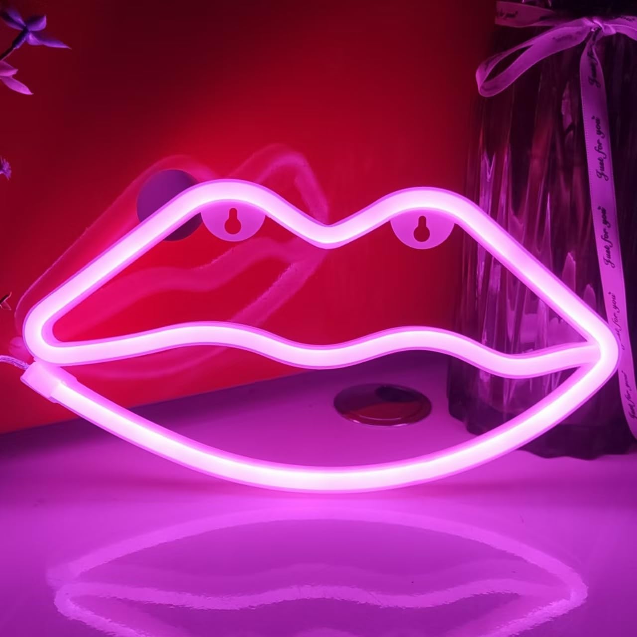 JYWJ Lip Neon Sign LED Light, Pink, USB or Battery Powered, Model JJ-NEON-06, Table and Wall Decoration, Ideal for Birthdays and Weddings