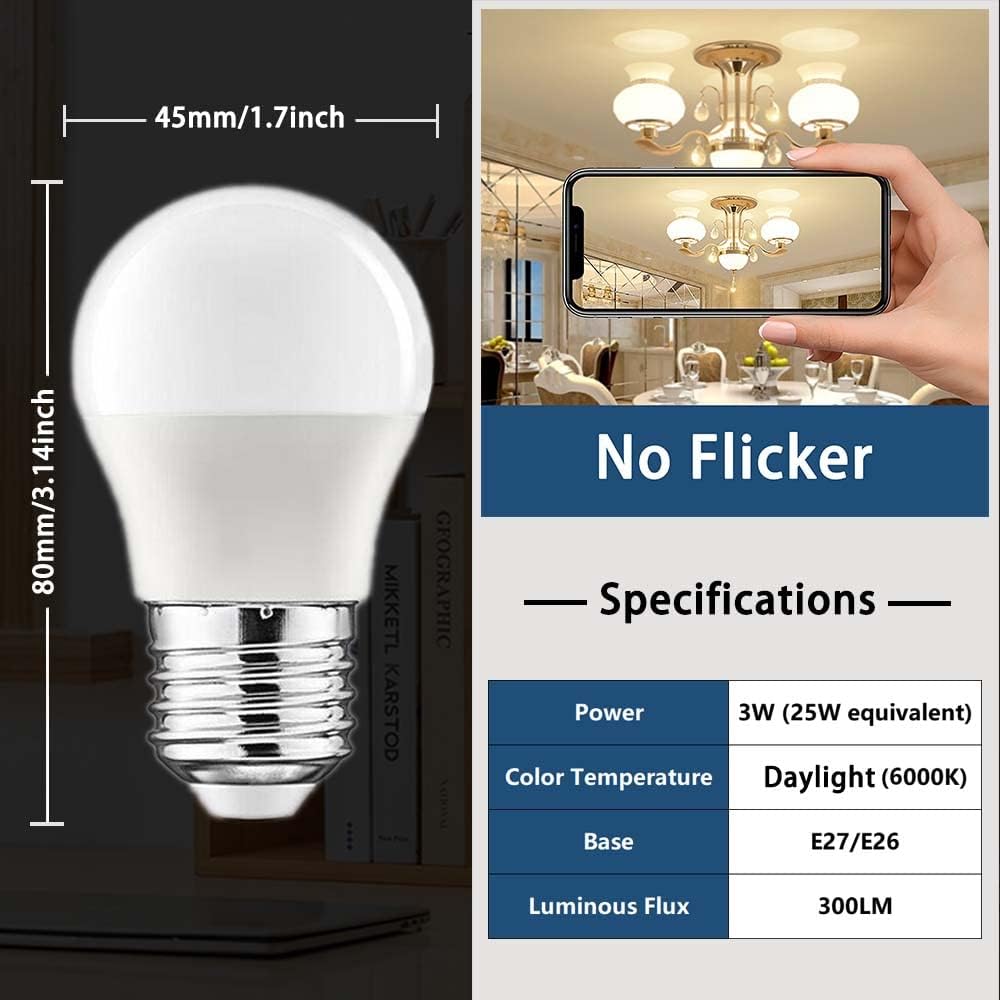 Welitesim A15 E26 E27 Led Light Bulbs,25W Equivalent,3000K Warm White,3W 300 Lumens 85-265V Dc/Ac,Bright Bulbs For Bedroom Livin