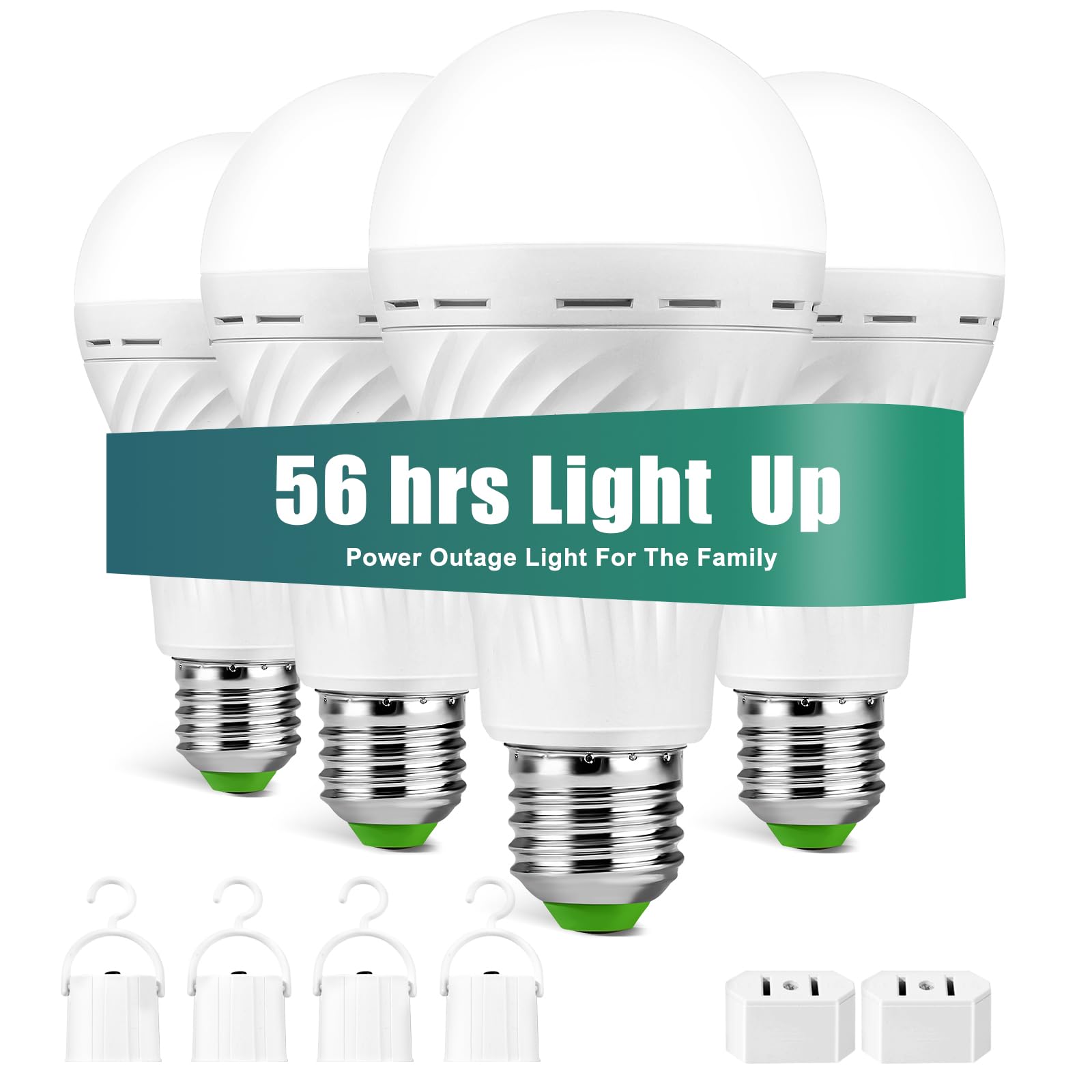 MOSLIAN Emergency Rechargeable Light Bulb, 12W 60W Equivalent, Daylight, E27, 4 Pack, with Hook and Plug Cap