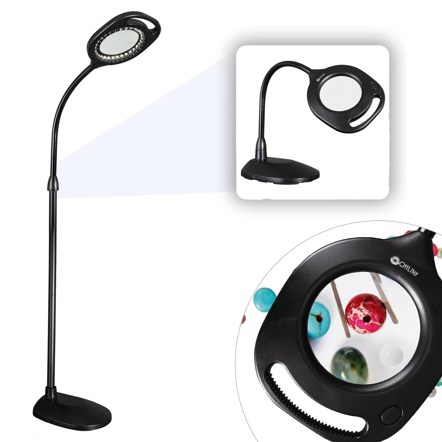 Ottlite 2-In-1 Clearsun Led Magnifier Light Floor And Table Lamp - Optical Grade Hands-Free Magnifying Led Light, Modern Design 