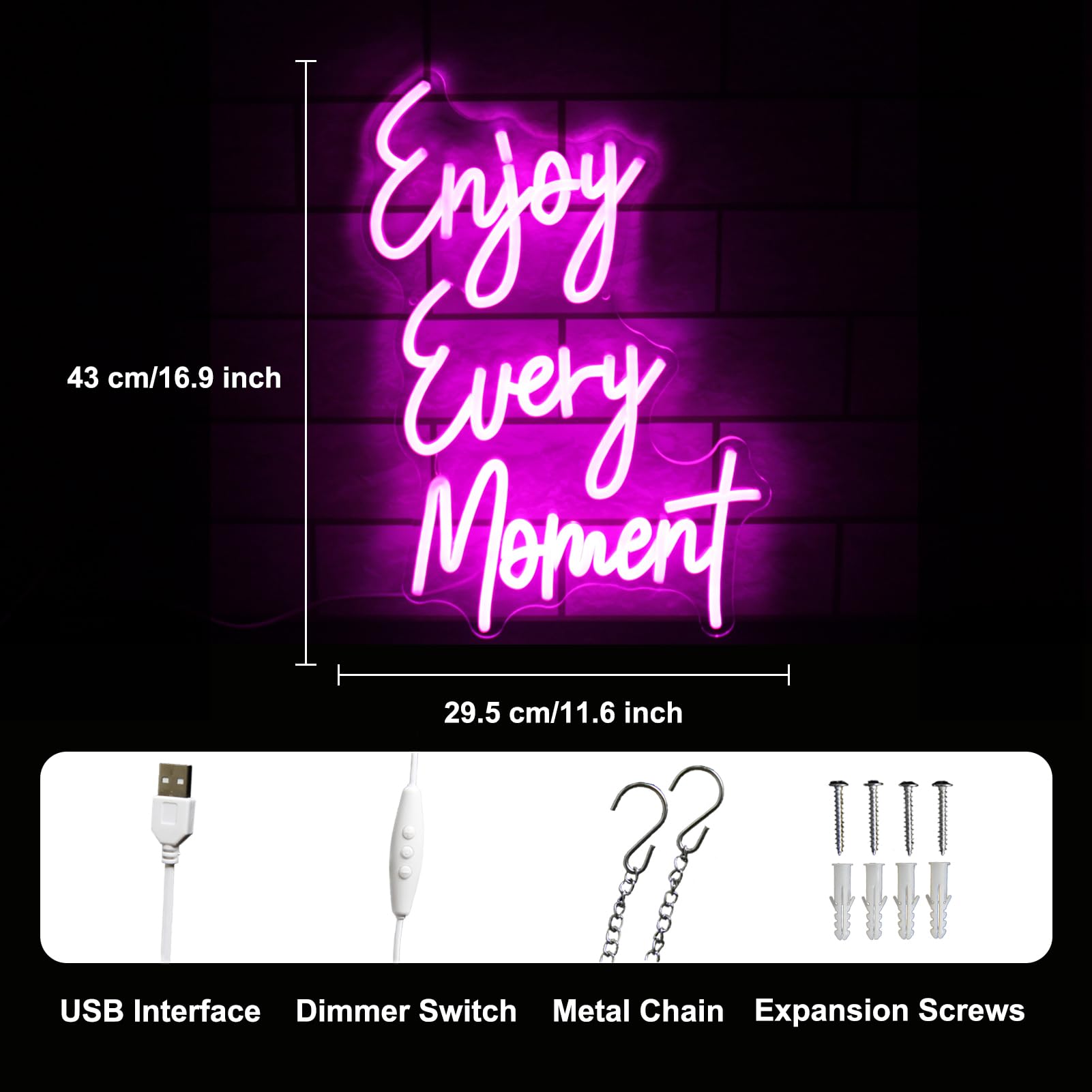 Kullneon Neon Sign Pink LED Light 16.9inx11.6in Acrylic Wall Decor for Bedroom, Bar, Restaurant, Party