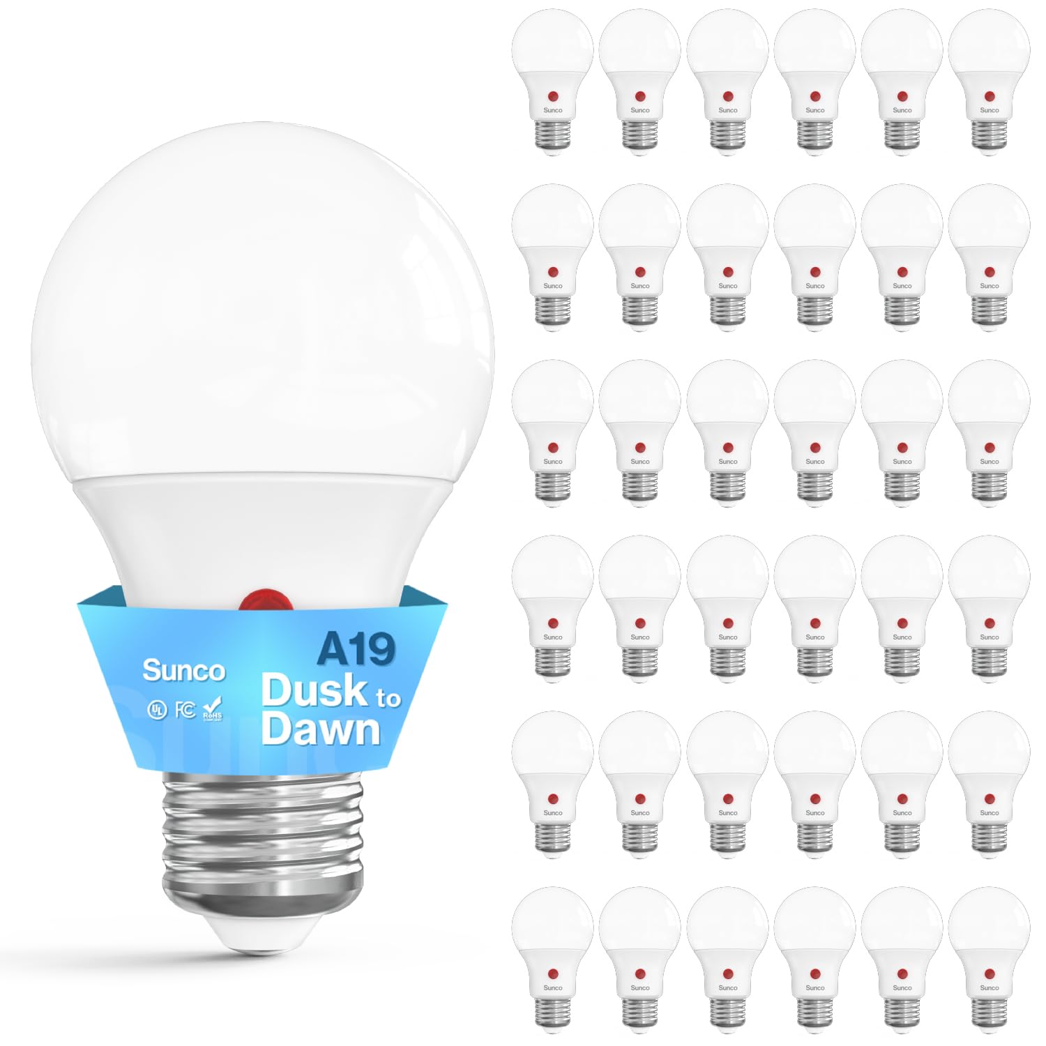 Sunco 36 Pack Dusk To Dawn Led Outdoor Light Bulb A19  Photocell Automatic For Exterior Lighting  800 Lm  9W (60W Eqv.)  3000K Warm White  Auto On/Off Sensor  Ip65 Rated Ul