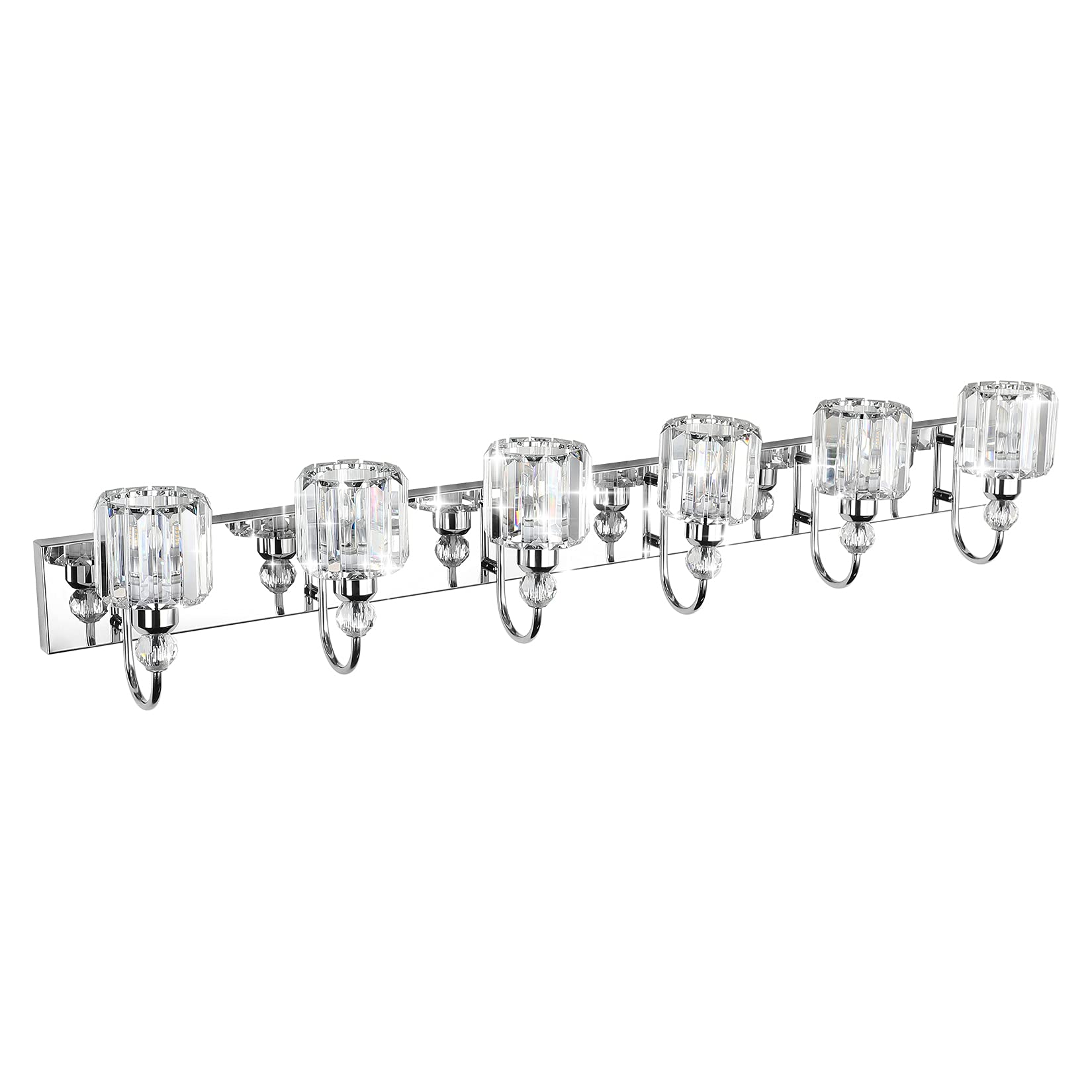 Ralbay Modern Crystal Vanity Lights 6-Lights Stainless Steel Crystal Bathroom Vanity Lights Over Long Mirror Modern Crystal Vani