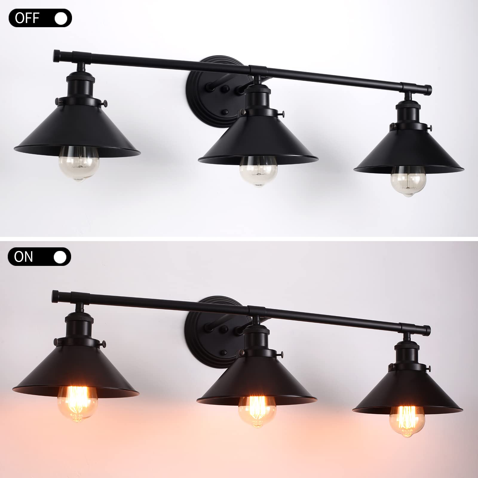 Toulmj Bathroom Light Fixtures Farmhouse Vanity Lights, 3 Light Bathroom Lighting Fixtures Over Mirror Bathroom Wall Sconces With Metal Shade, Matte Black Vanity Lights For Bathroom (31.49'')