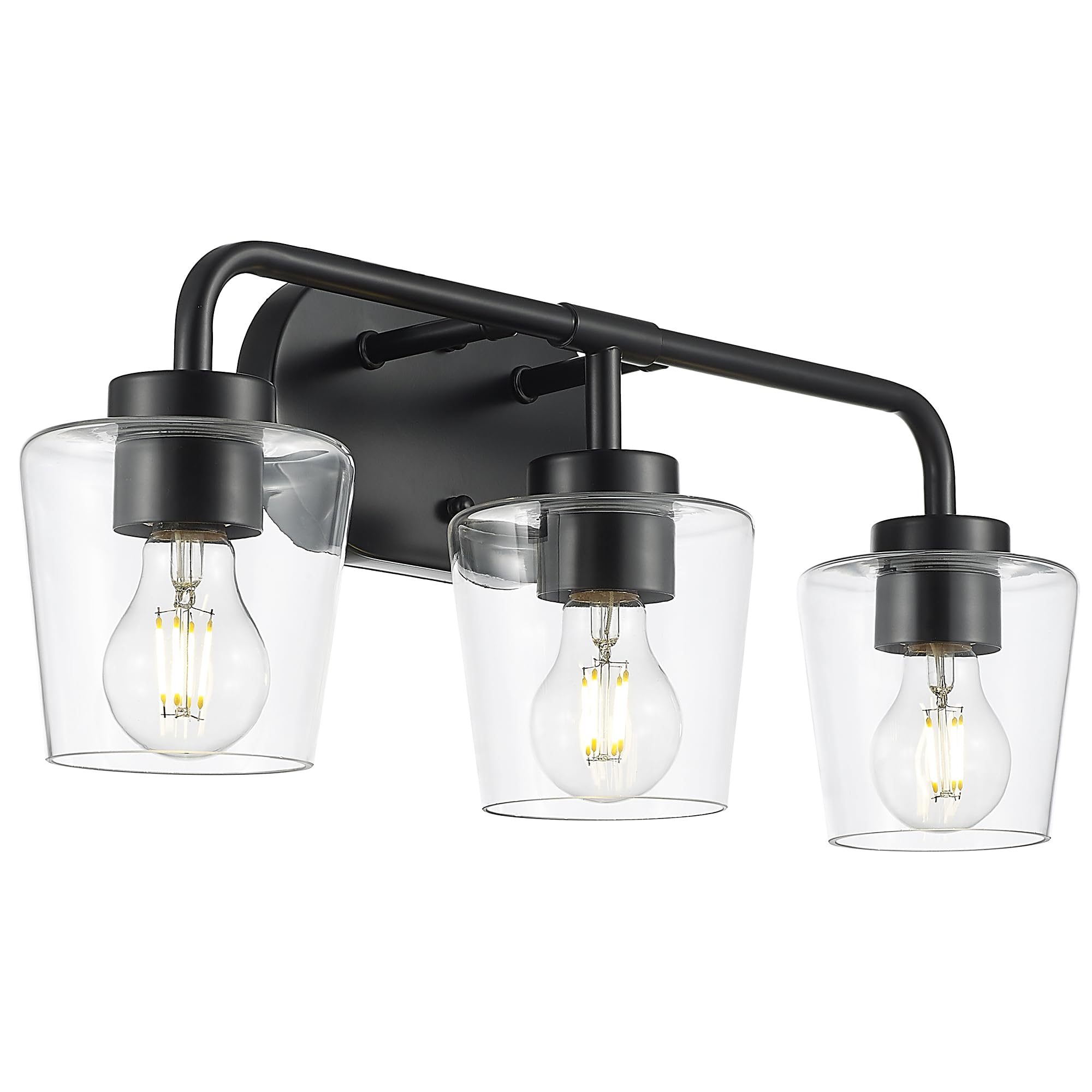 Audickic 3-Light Matte Black Bathroom Vanity Light Fixtures with Clear Glass, Model AD-22004-3W-BK-C