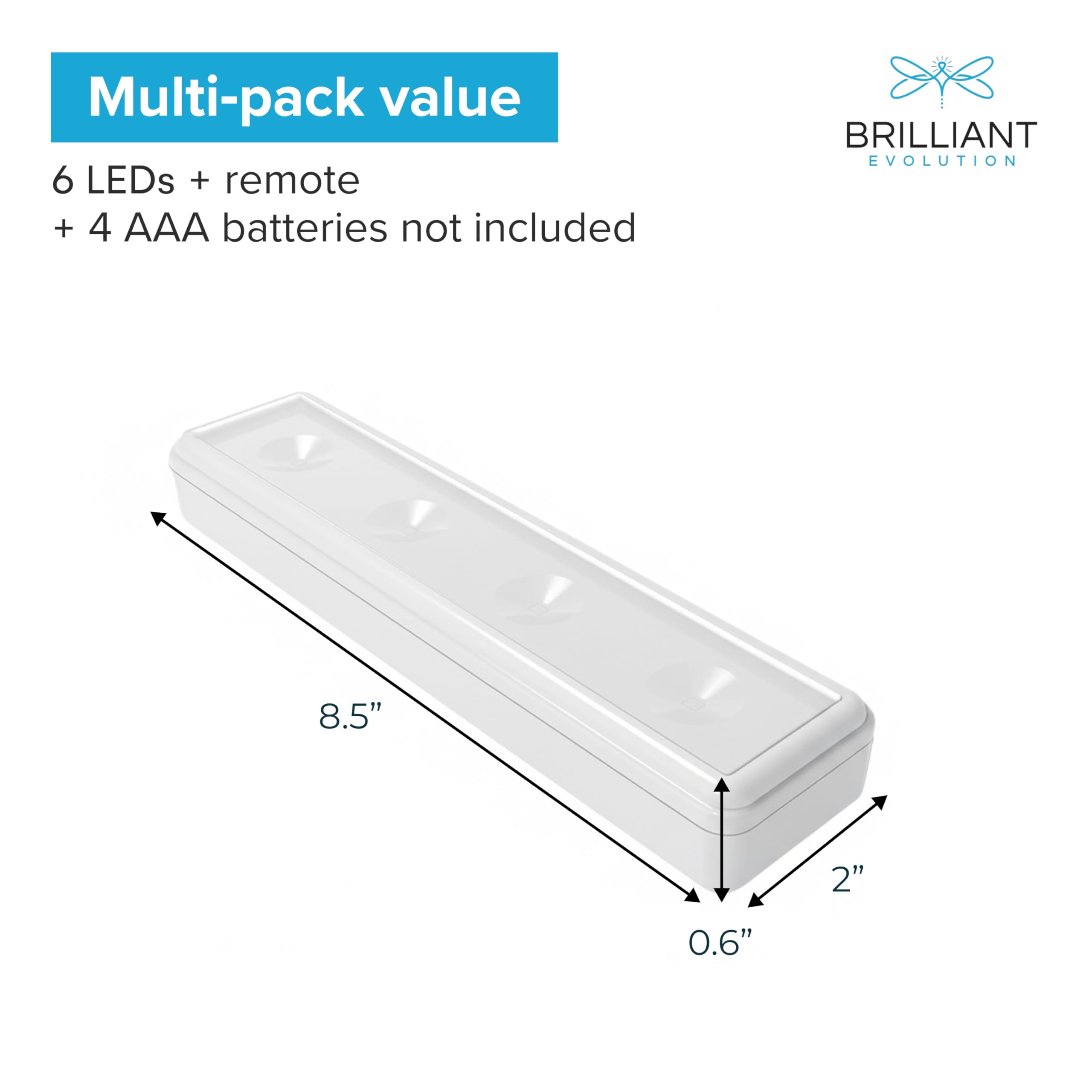 Brilliant Evolution Wireless LED Under Counter Lights, 4-Pack, 3000K Warm White, Battery Operated, Model BRRC120IR4, Stick On Fixtures