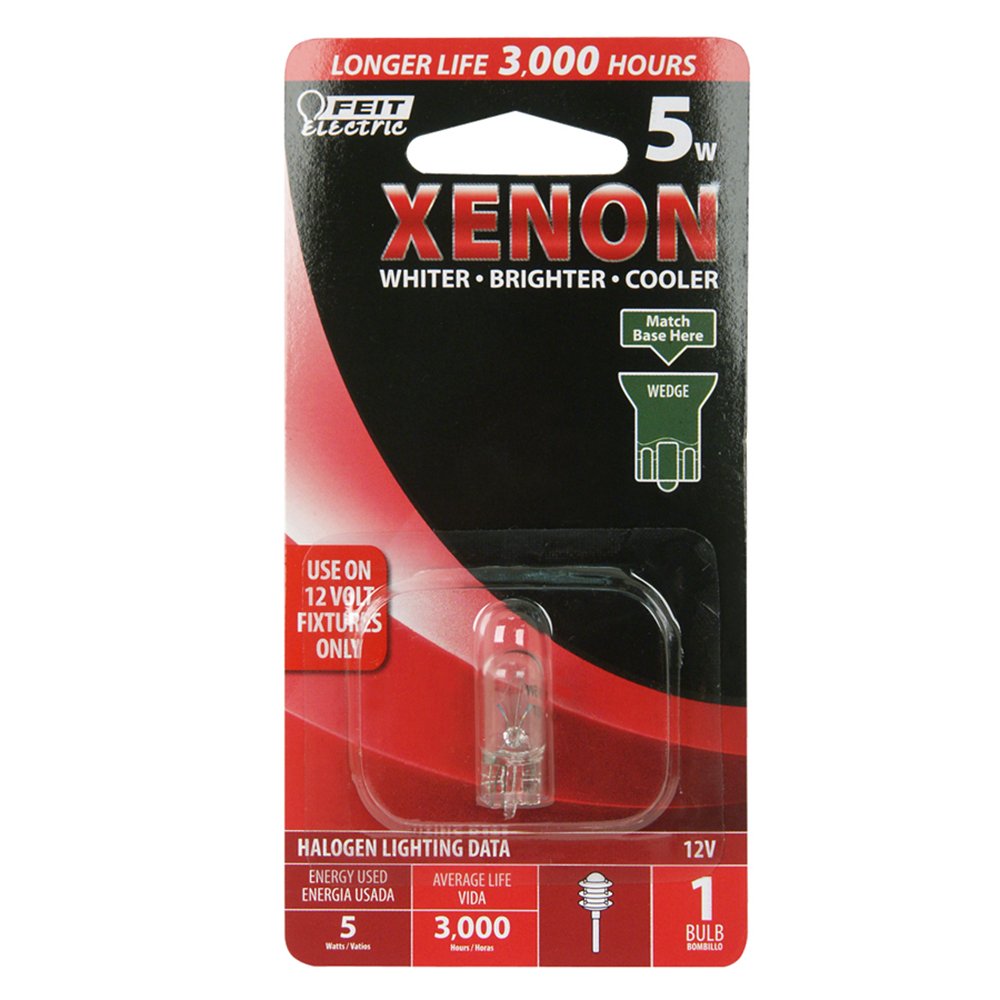 Feit Electric BP5XN-12 12-Volt 5-Watt T-5 Wedge Base Xenon Light Bulb, 3000K, Bright White Replacement Bulb