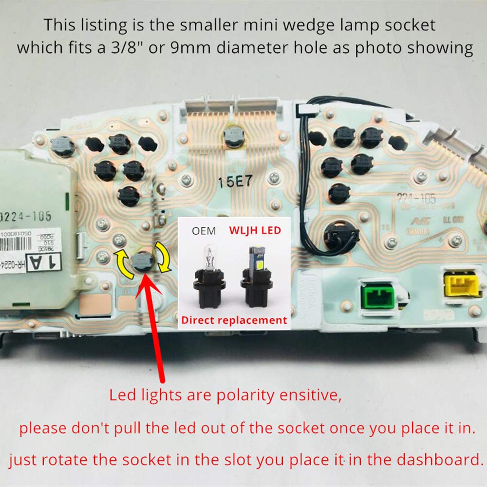 Wljh 74 Led Bulb Dash Lights Dimmable T5 2721 37 85 286 Wedge Pc74 Twist Socket Automotive Instrument Panel Gauge Light Kits Cluster Shift Indicator Interior Bulbs Red Pack Of 20