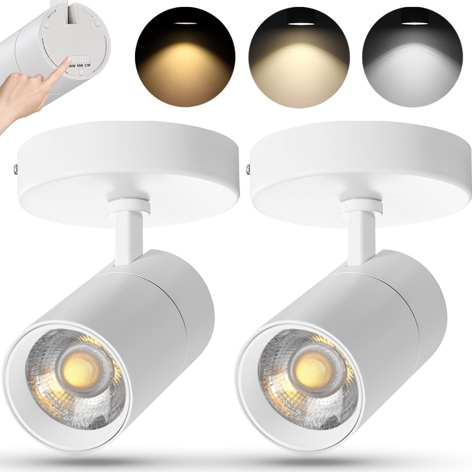 Vanoopee 3 Color Dimmable Led Ceiling Spotlight, Adjustable Directional Light, 20W, 2000Lm,