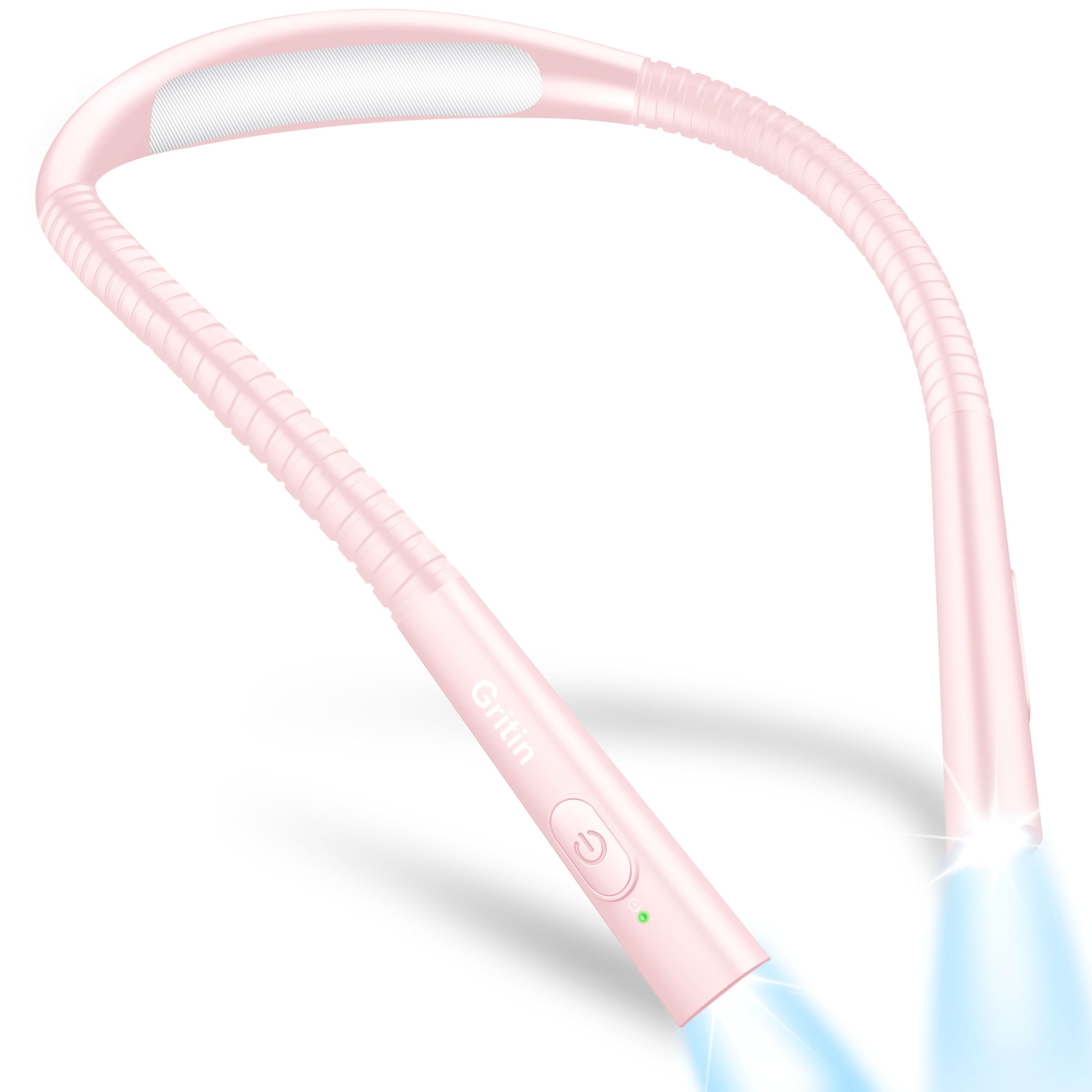 Gritin Book Light  Eye Caring 4-Color & 5-Brightness Neck Light Reading Light- Stepless Dimming 30-min Timer 80+ Hrs Runtime Bendable Round Neck Design  Lightweight for Reading-Pink