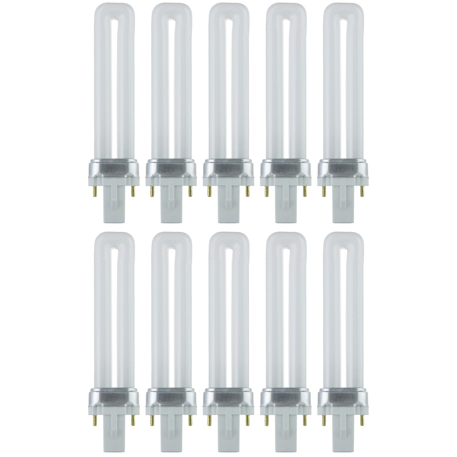 Sunlite PL7/SP27K Plugin U-Shaped Compact Fluorescent Lamp, 7 Watts, 360 Lumens, 2700K Soft White, 2-Pin (G23) Base, 10 Pack
